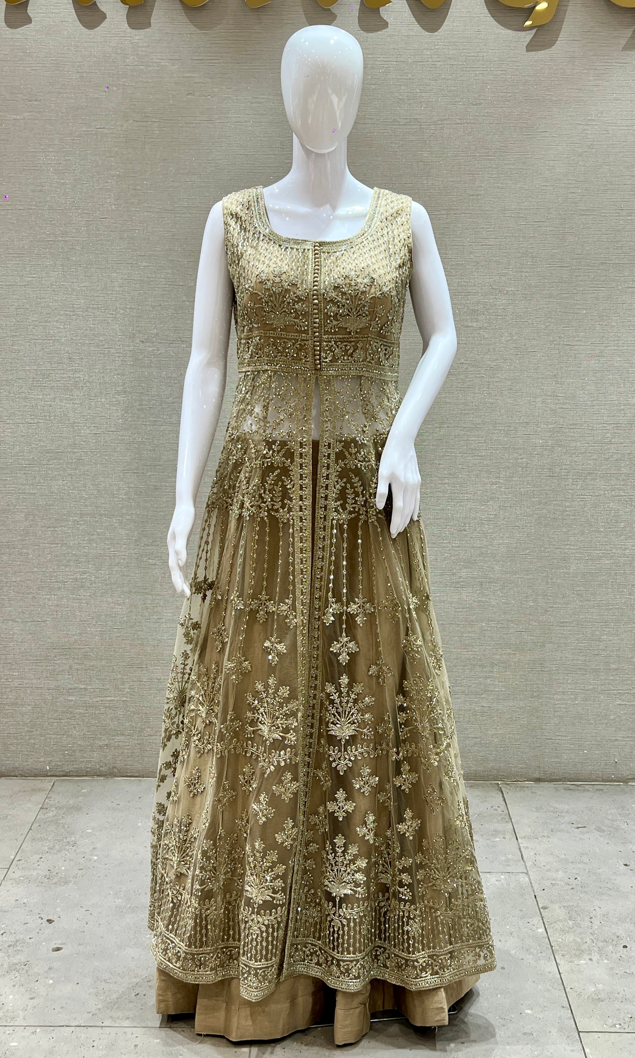 Gold long front slit dress