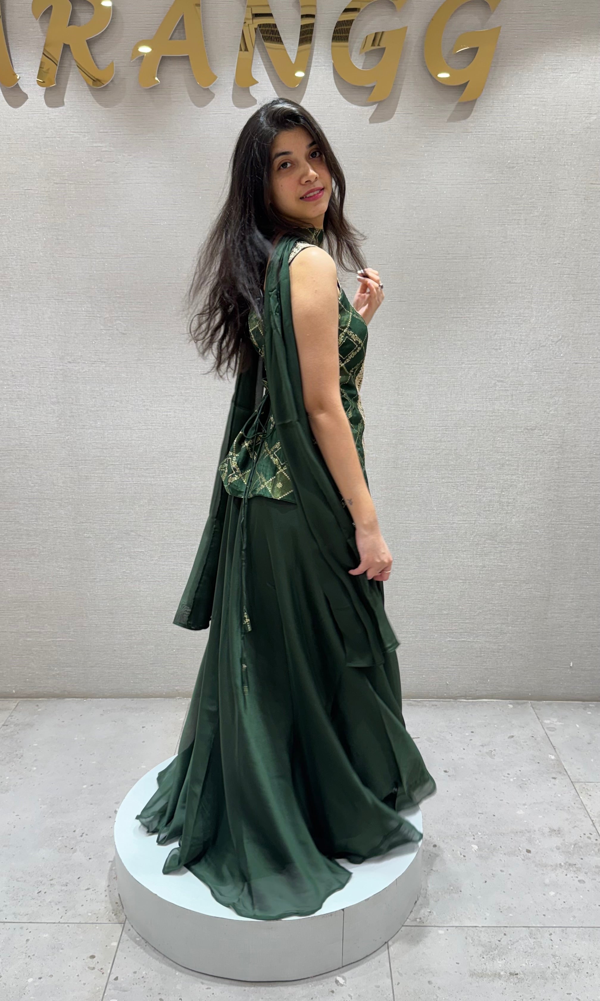 Green GOLDEN PEPLUM PALAZZO SET