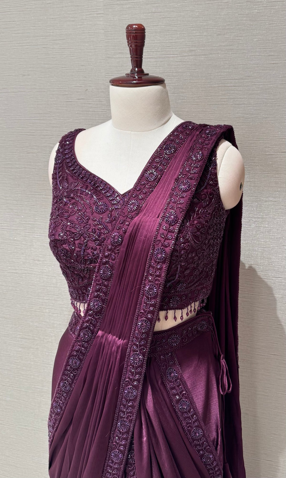 Royal Wine Embellished Saree with blouse