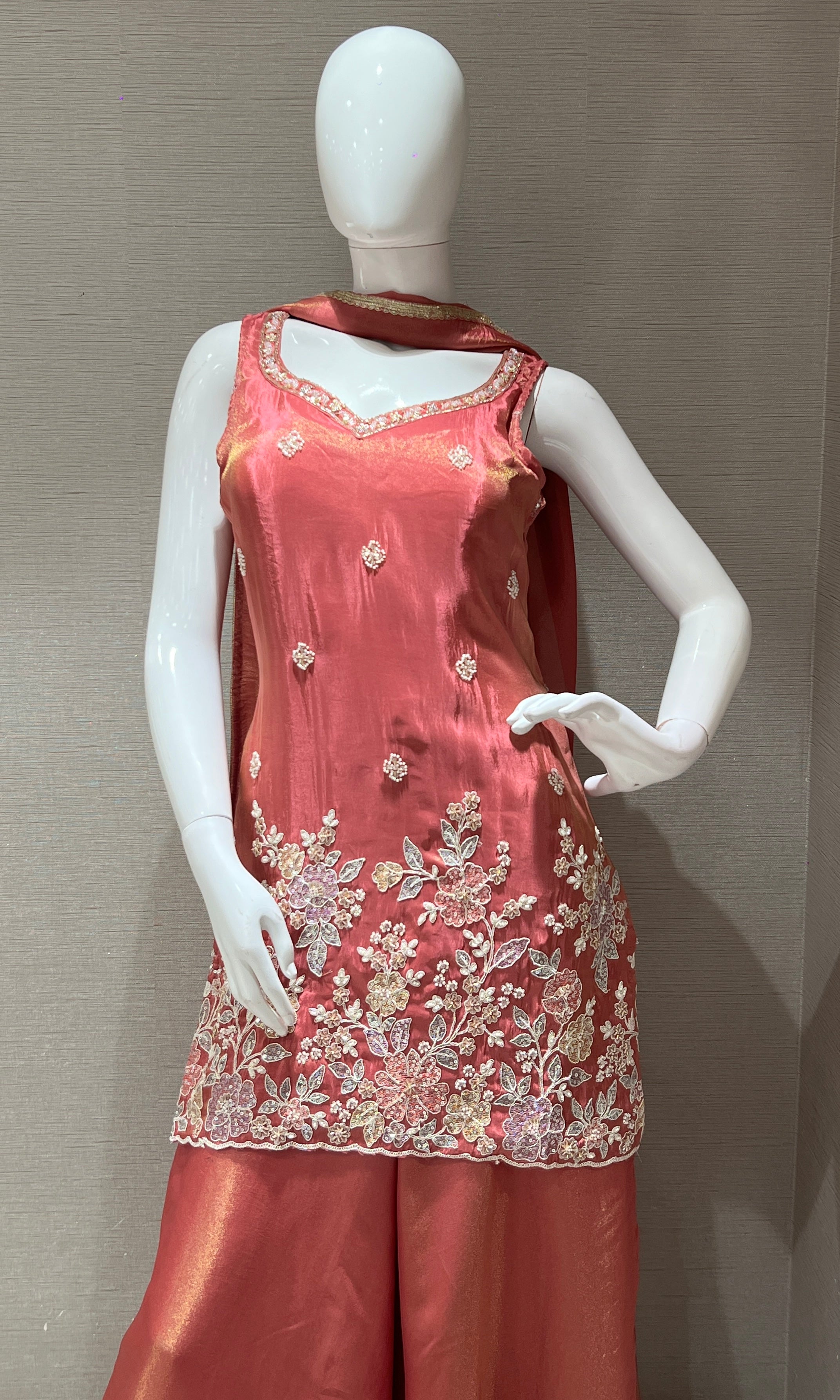 Light pink Floral Embroidered Palazoo