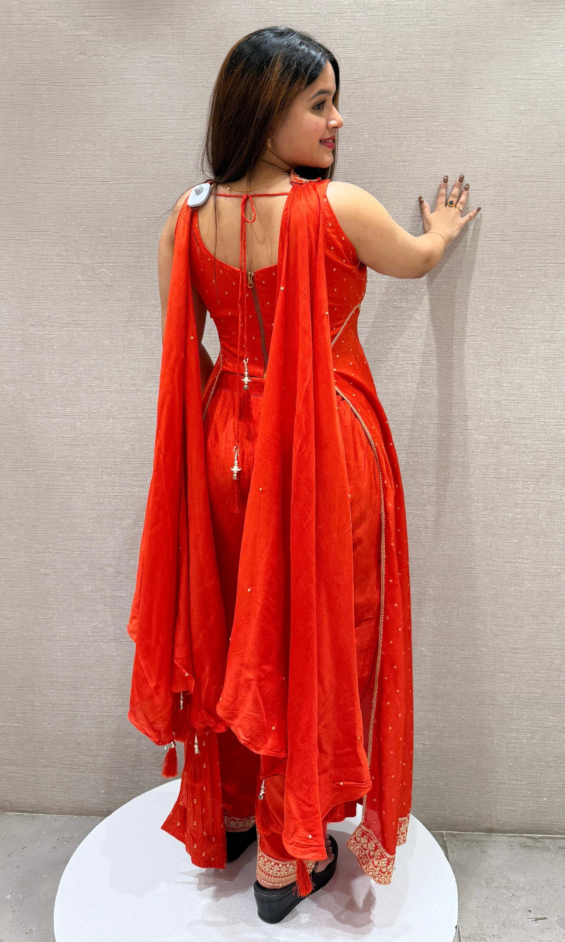 Orange 3 Piece Indo-Western dress (Crop Top with Plazzo)