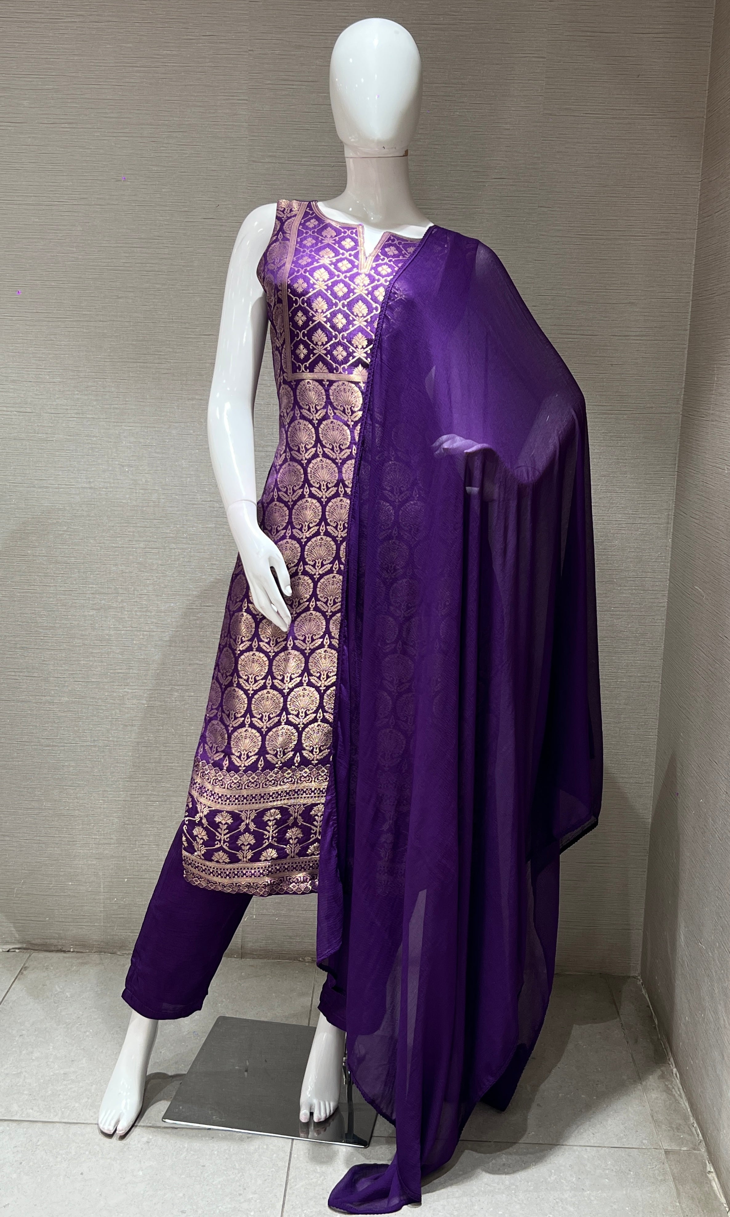 Purple Silk KURTA SET with Golden Embroidery