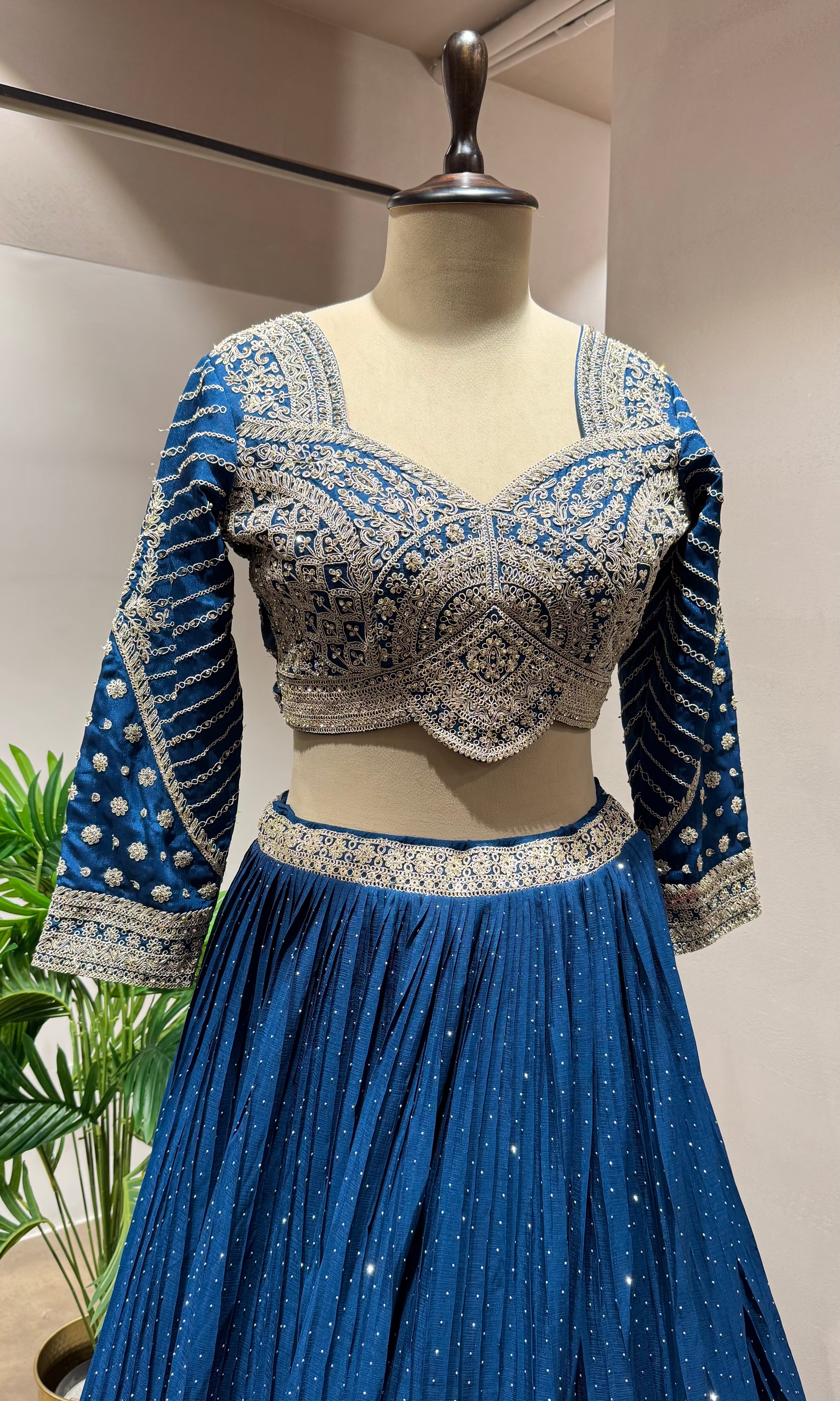 Royal Blue Lehenga with Intricate Zari Embroidery