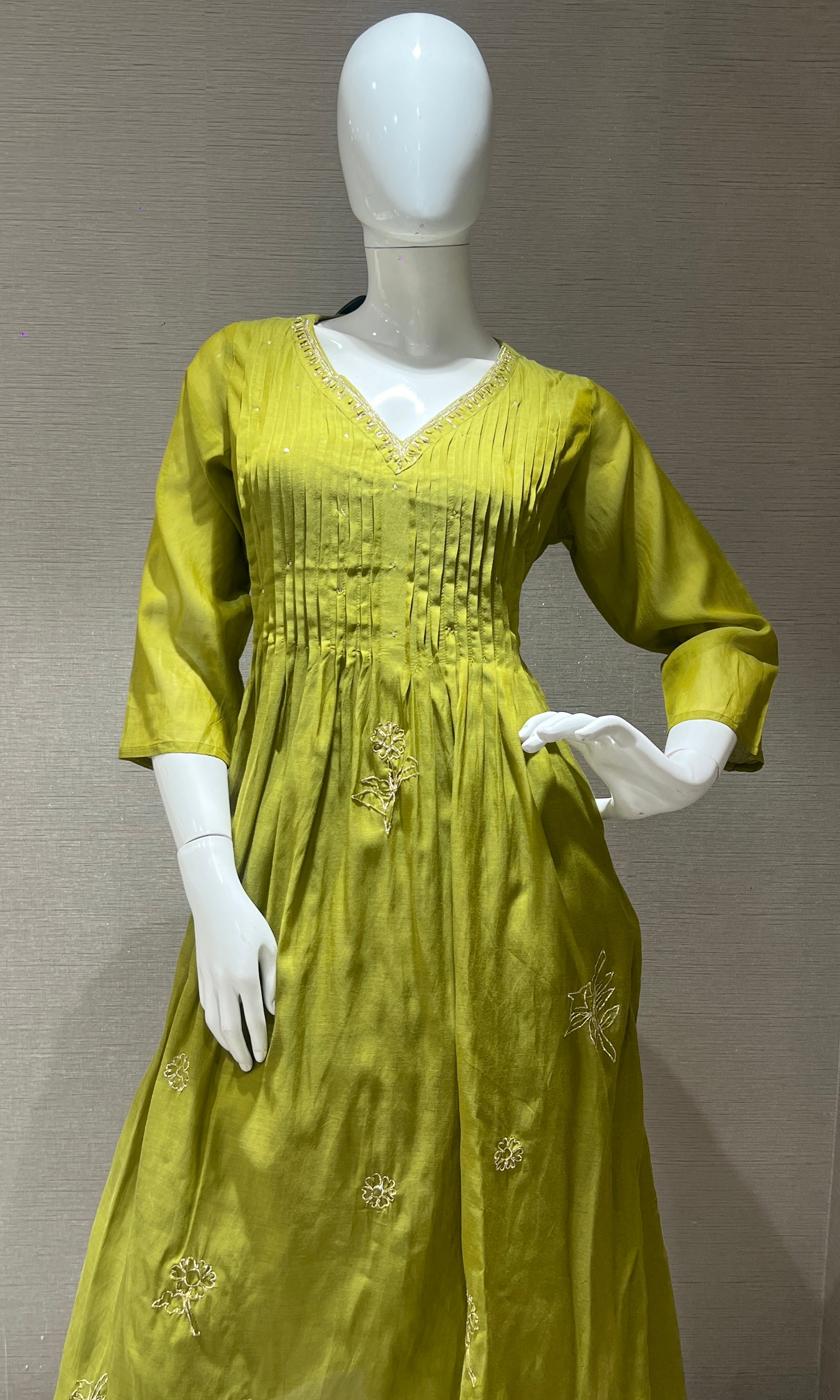 Green Anarkali - MUL CHANDERI KURTA SET