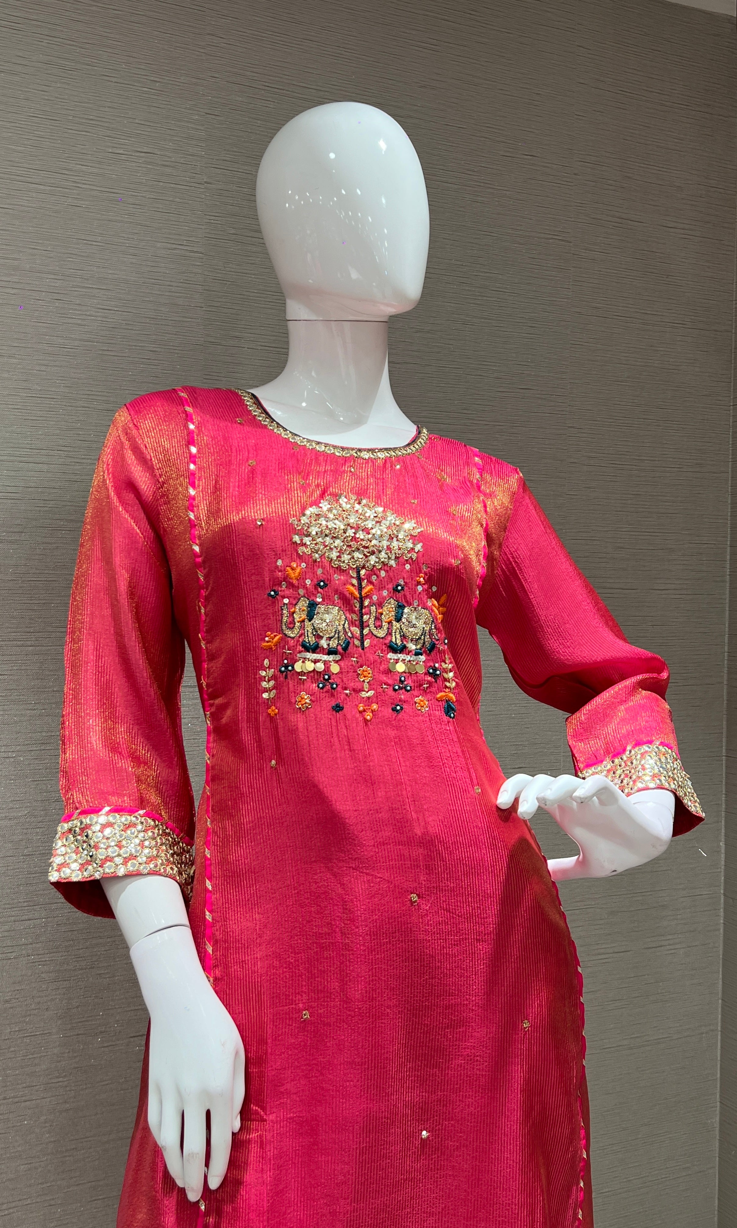 pink EMBROIDERED kurta set with dupatta