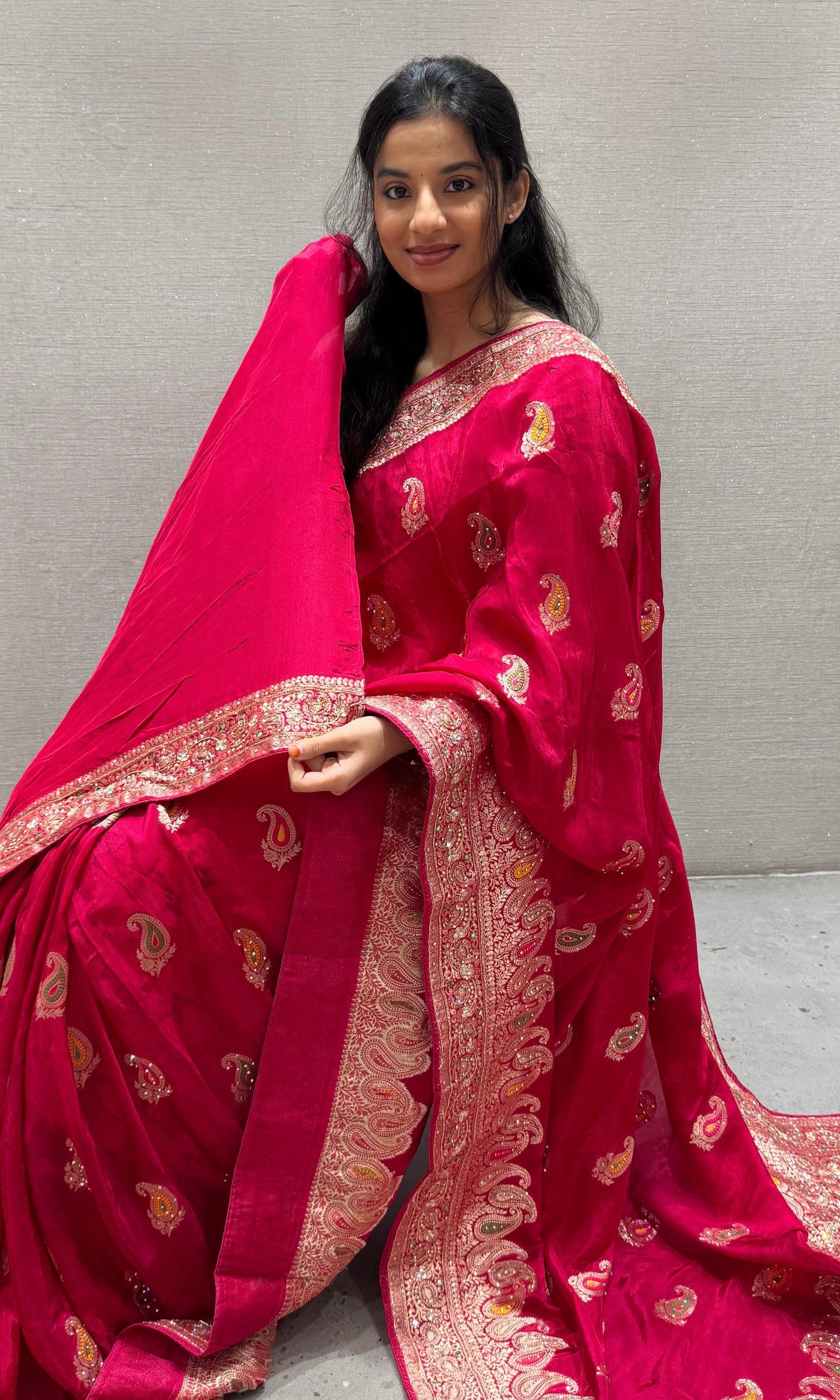 Pink Banarasi saree