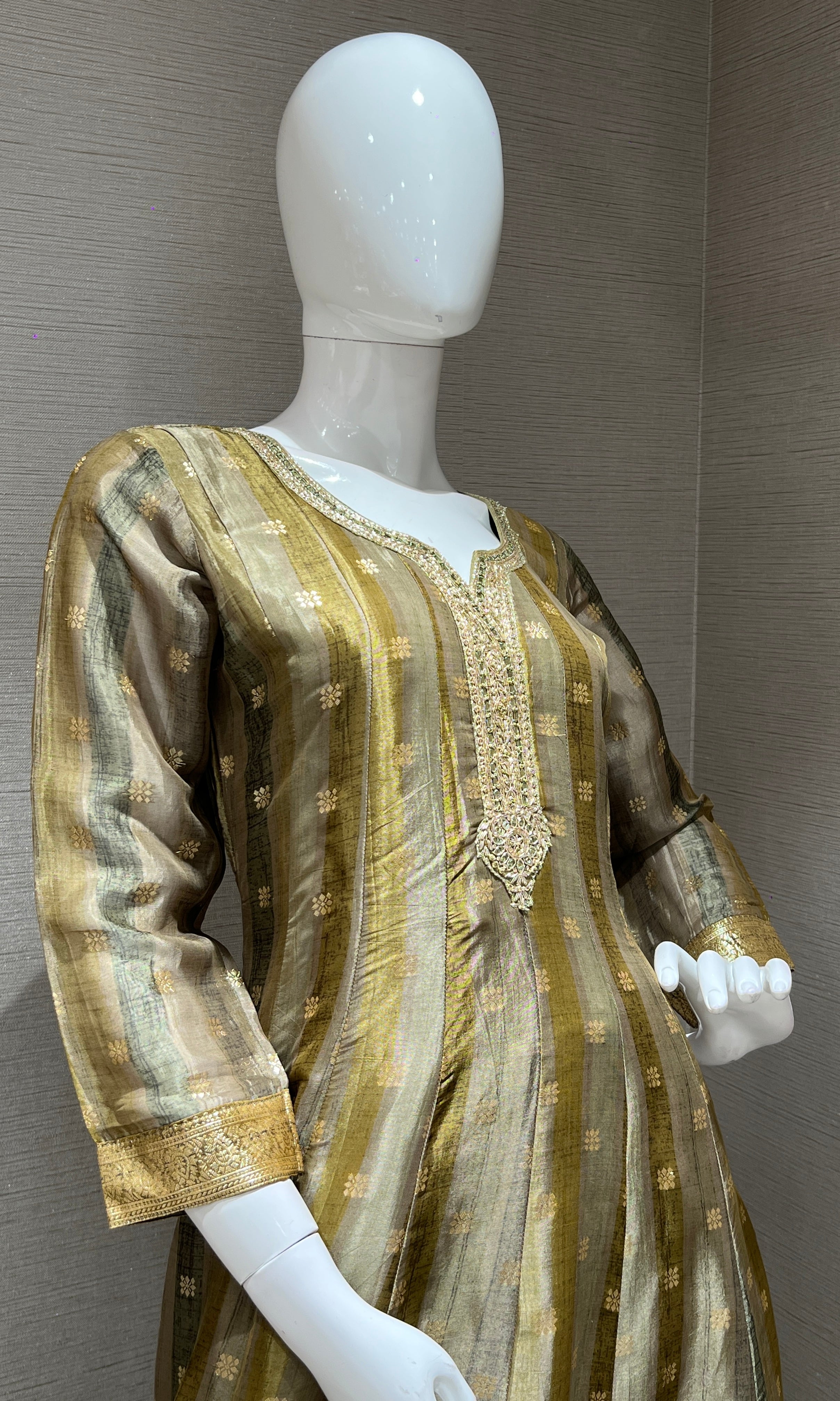 Green and Gold Traditional Anarkali Set