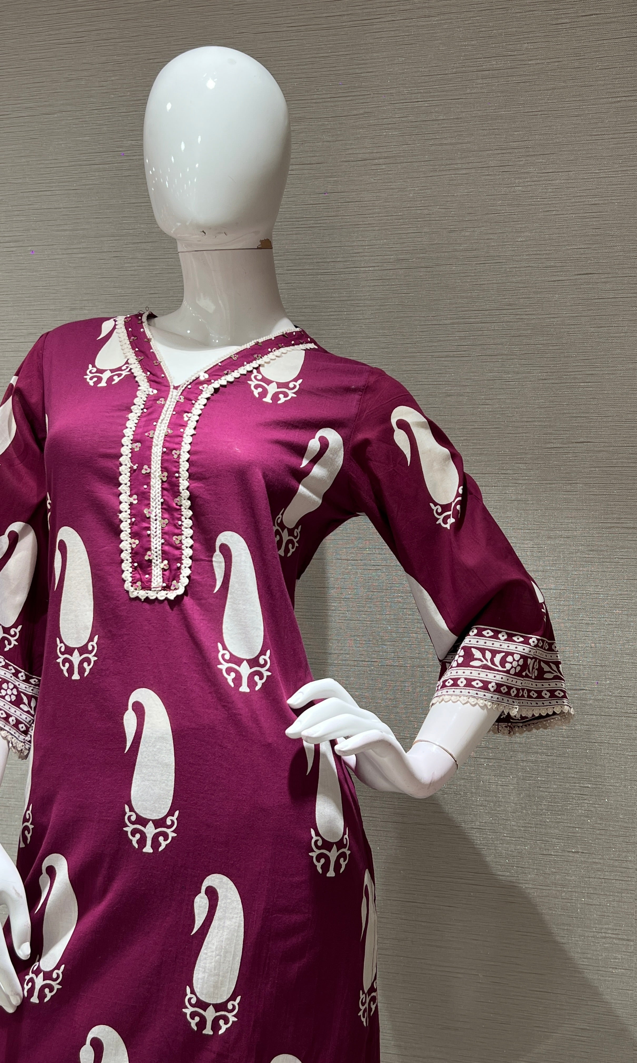 Purple EMBROIDERED PRINTED KURTA SET