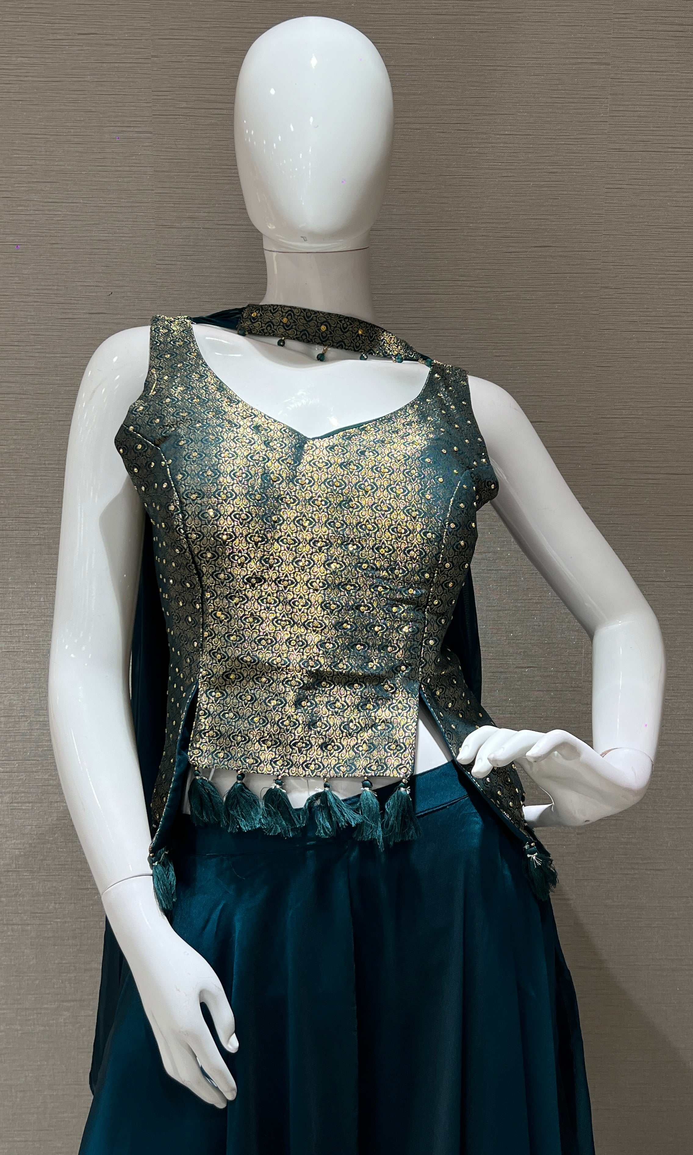 Bottle Green and Gold Sequined Palazoo Set