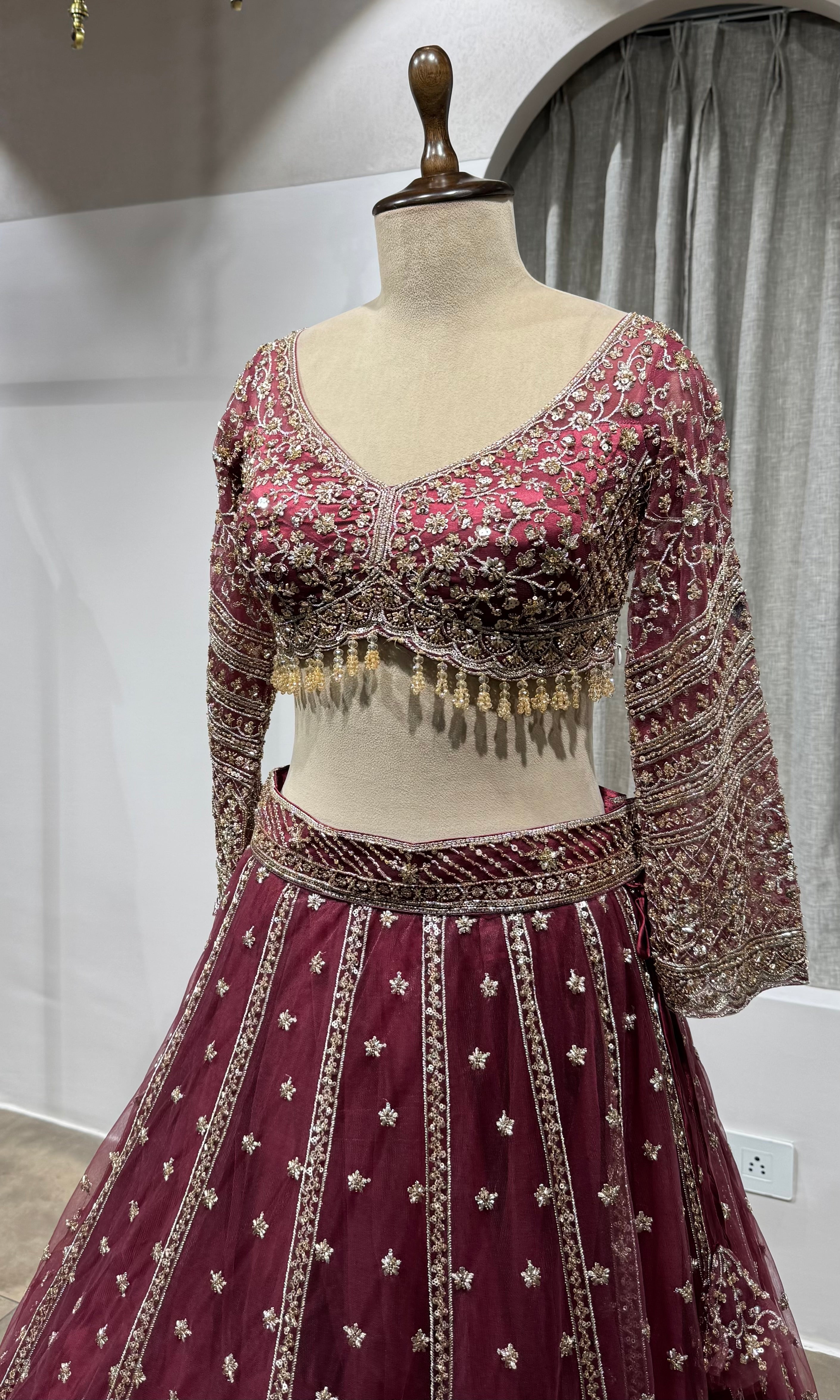 WINE Embroidered Bridal Lehenga