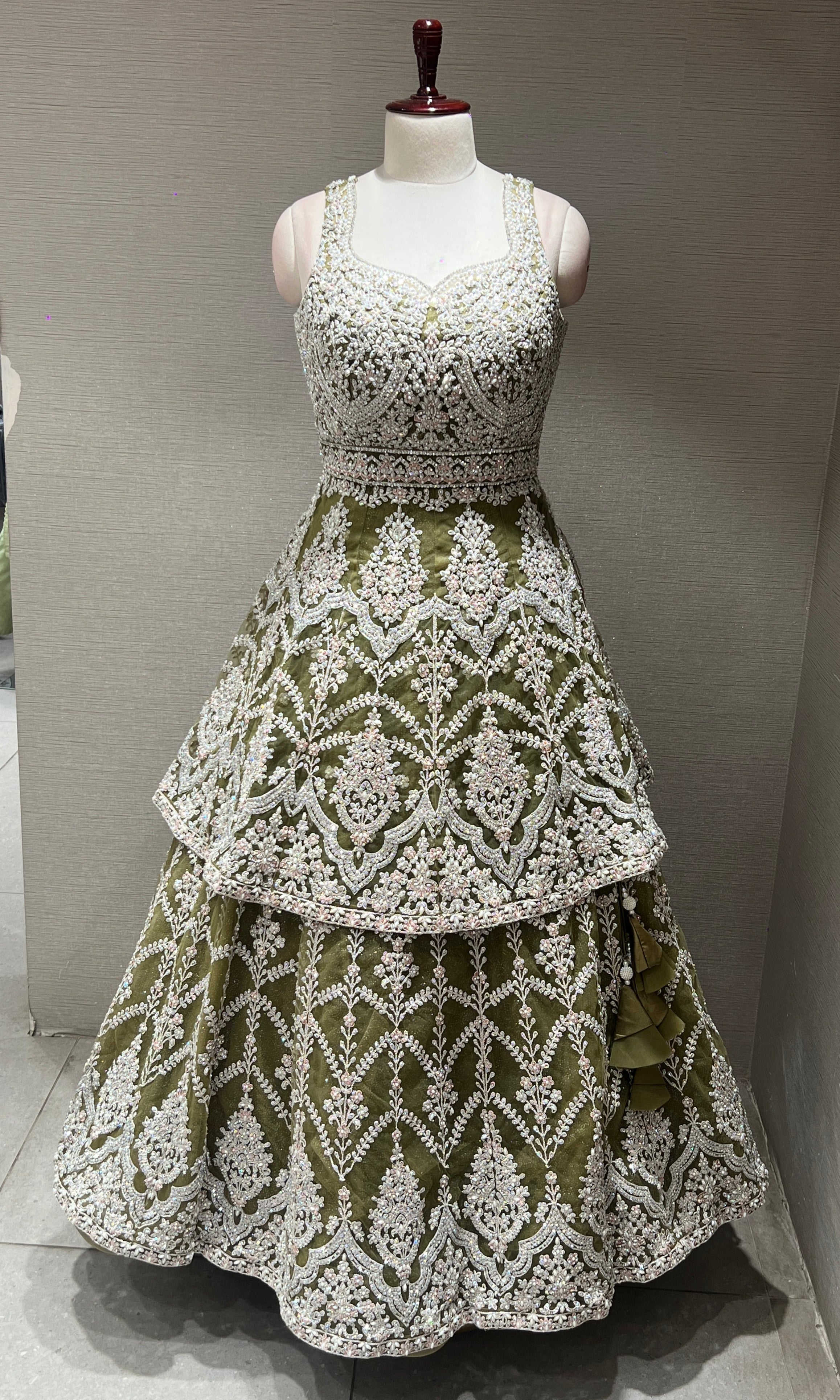 Mint Green Layered Peplum Lehenga Set