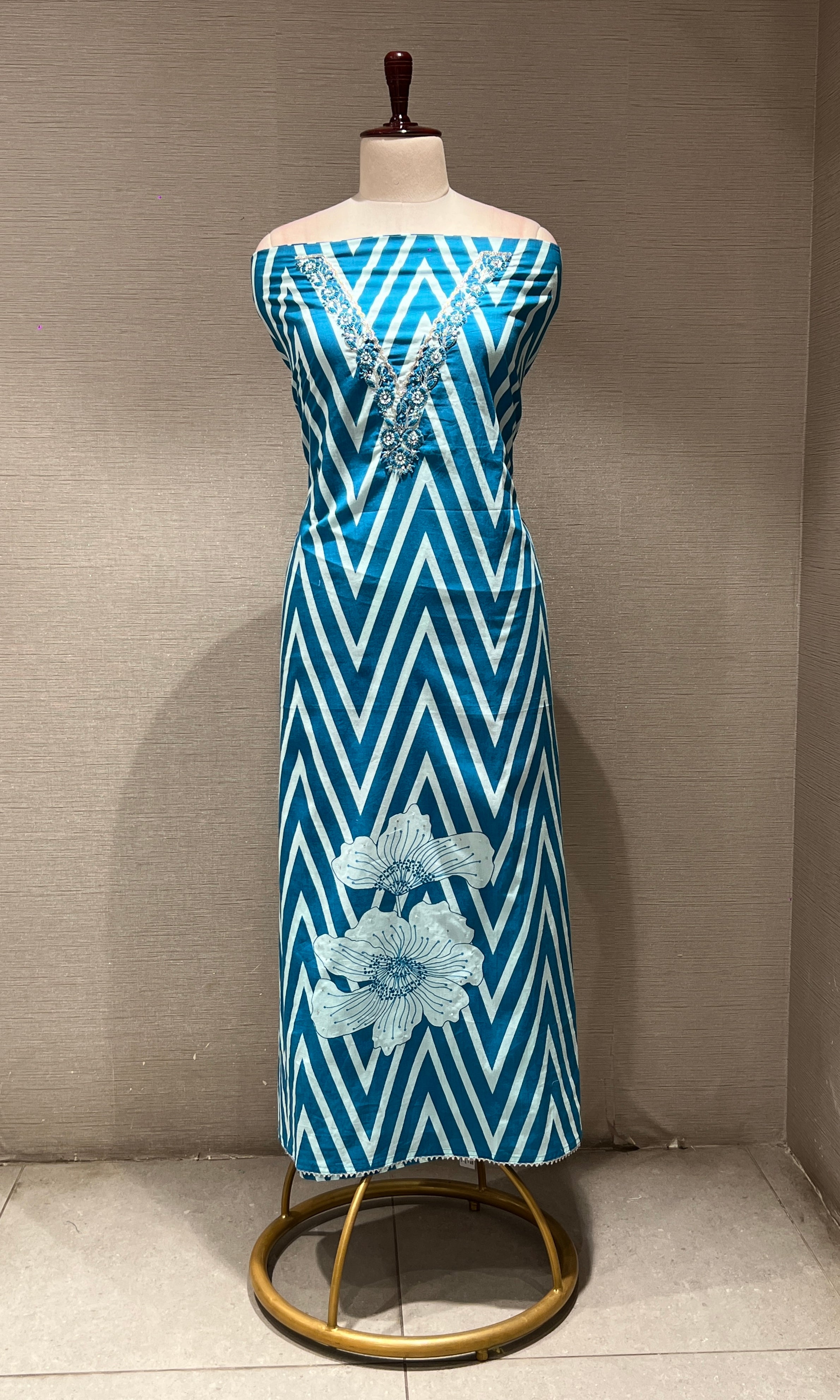 Blue floral dress material