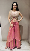 PINK EMBROIDERED CROP TOP PLAZZO COAT
