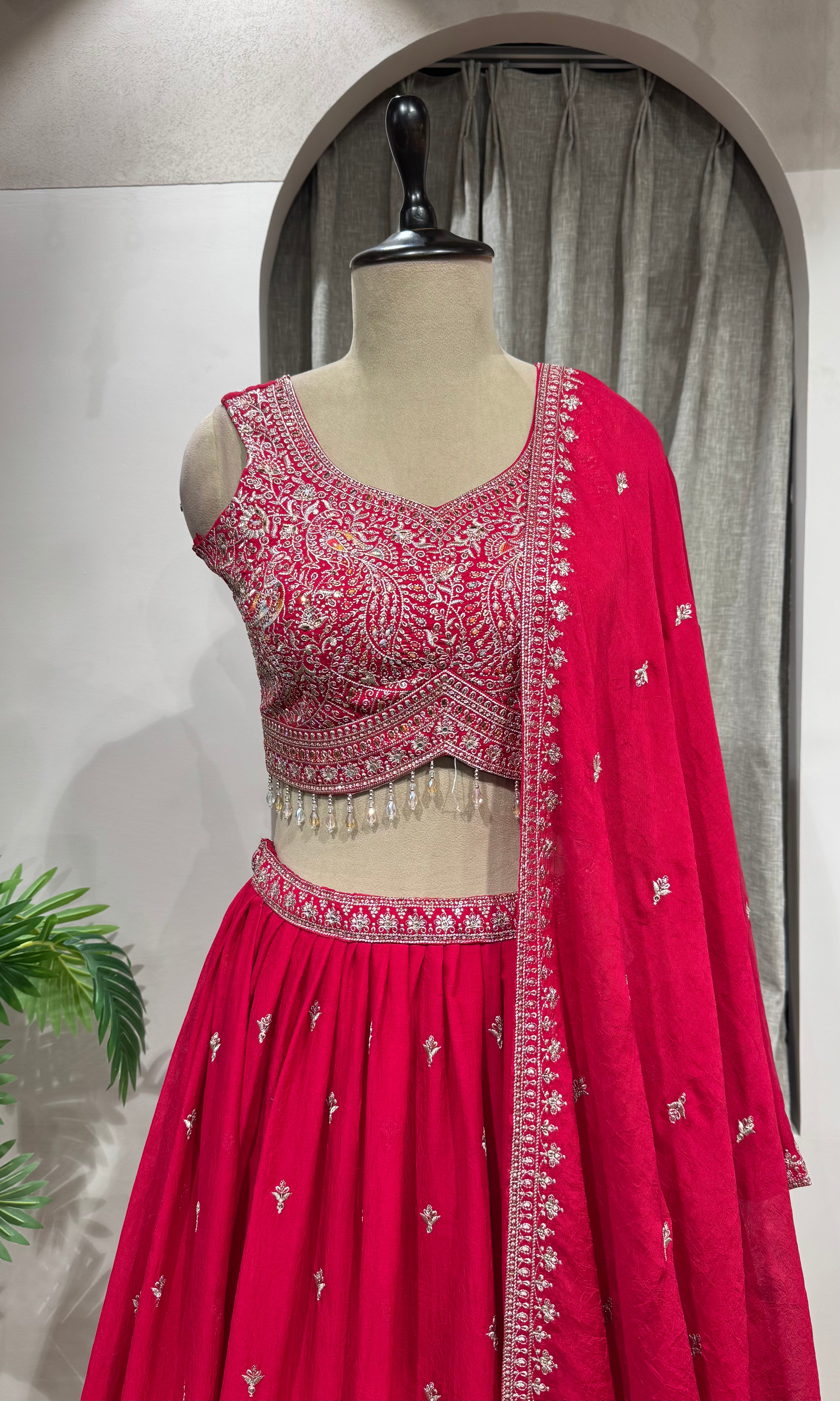 Rani Pink Lehenga with Elaborate Border Embroidery