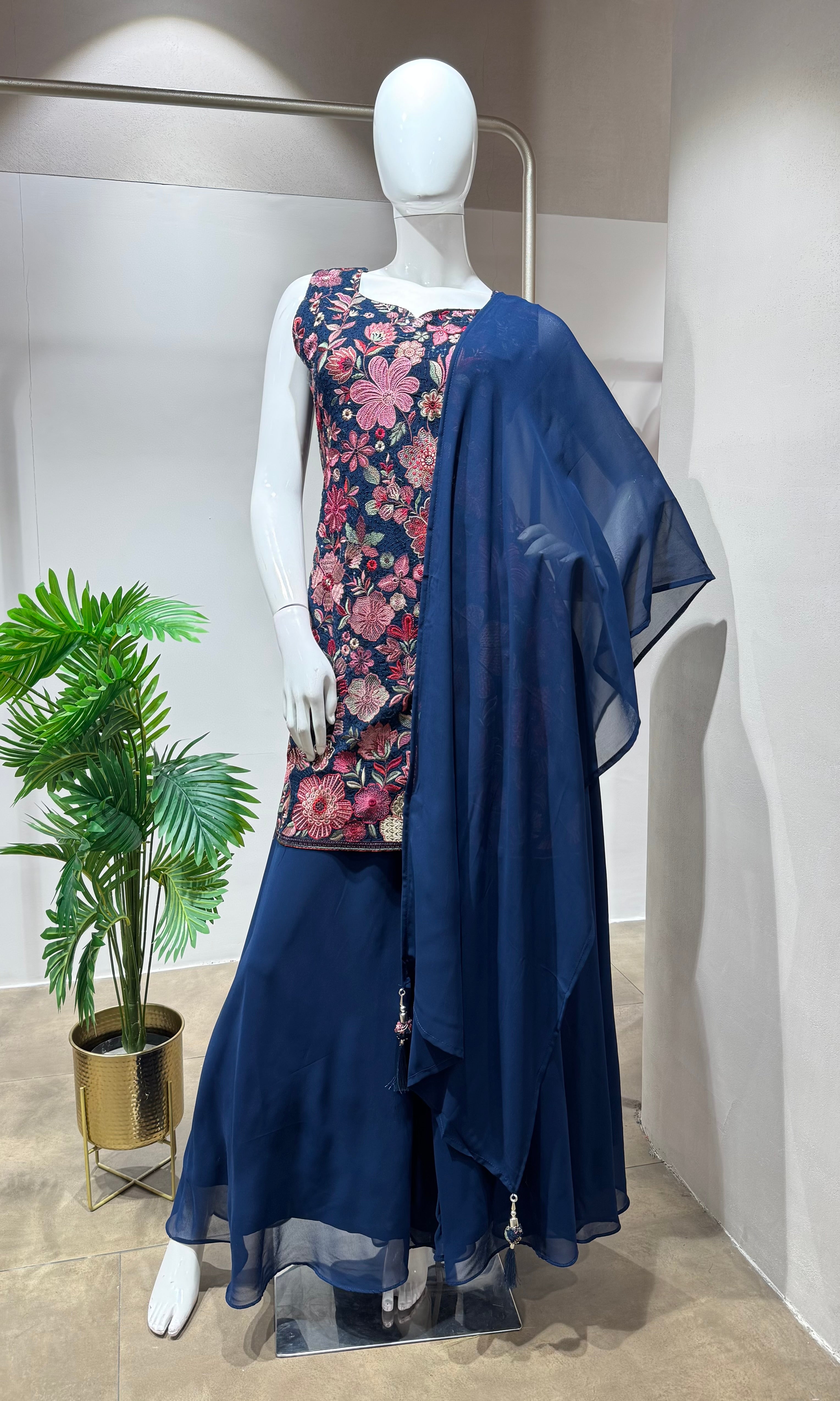 Blue floral embroidery palazzo
