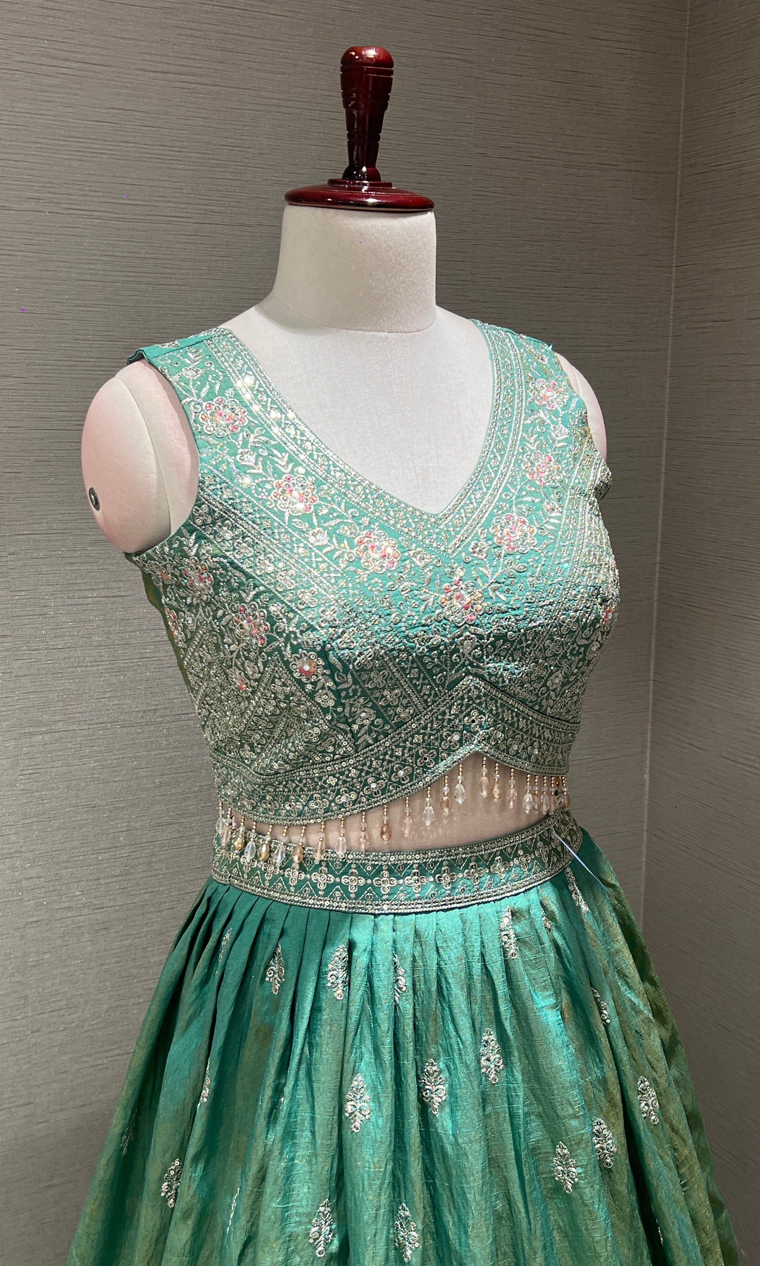 Sea Green Embroidered Sequinned Lehenga