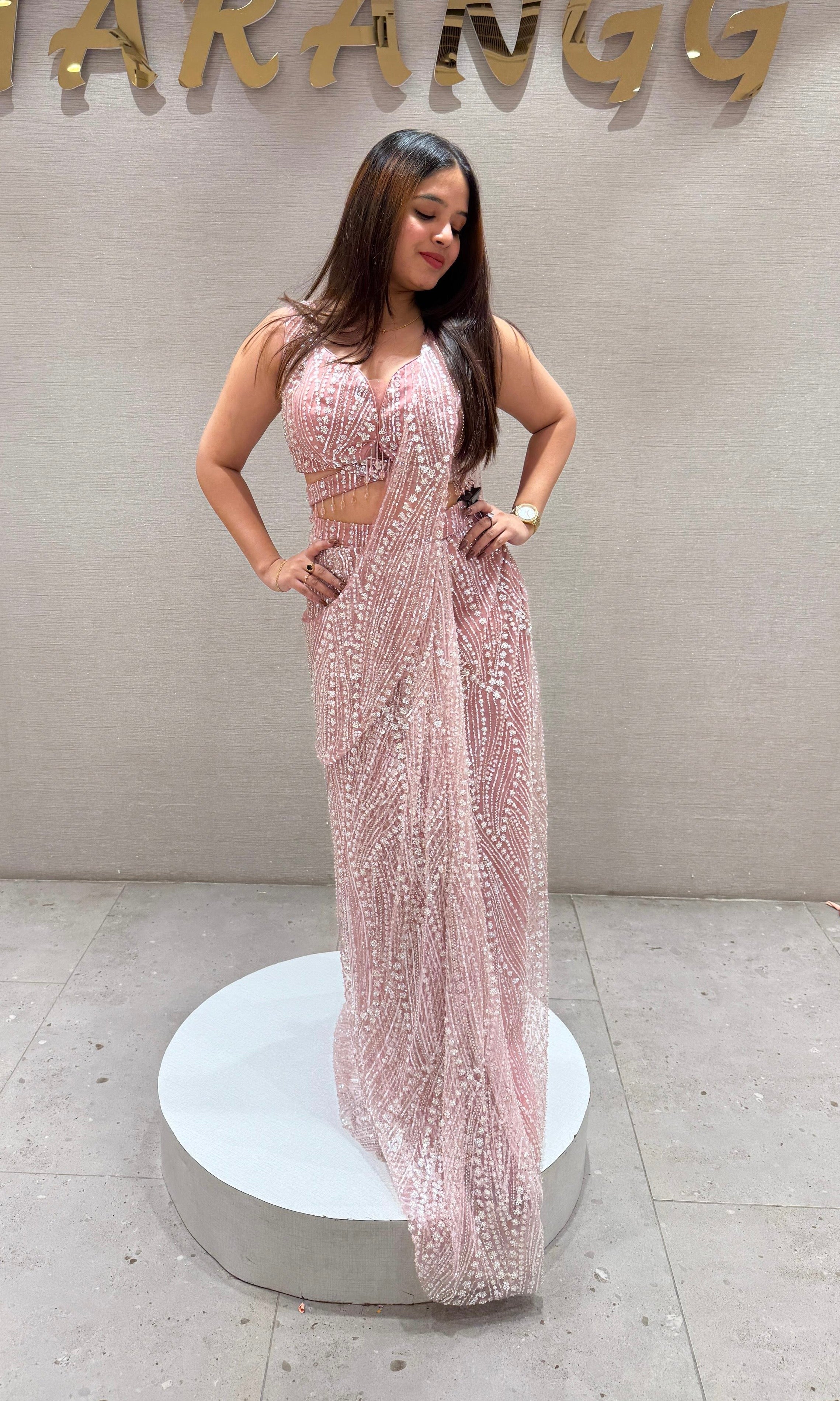 Baby pink one minute saree
