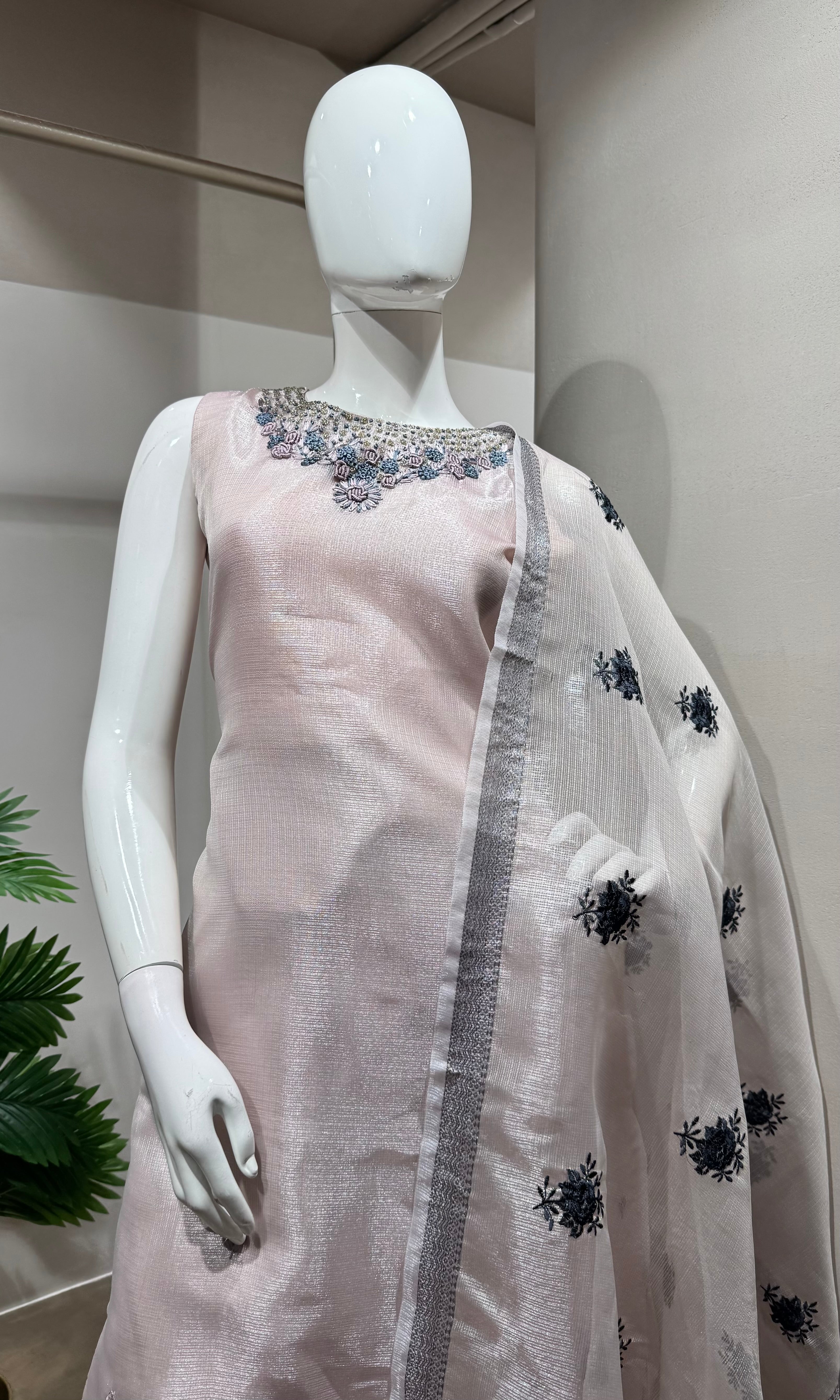 Baby Pink Embroidered Kota Kurta set