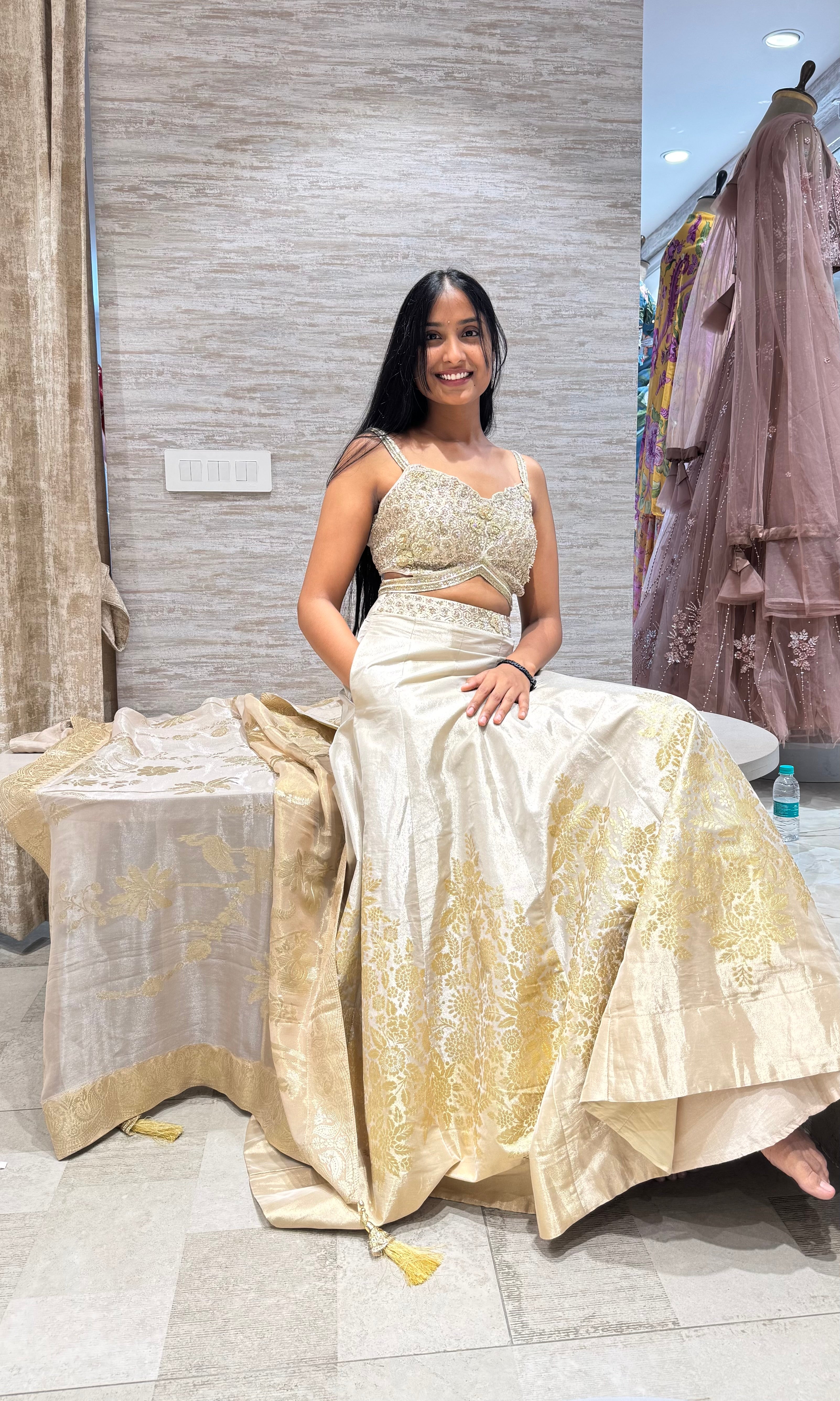 Gold Embroidered Tissue Lehenga