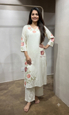 White Silk Kurta set with Rose Embroidery