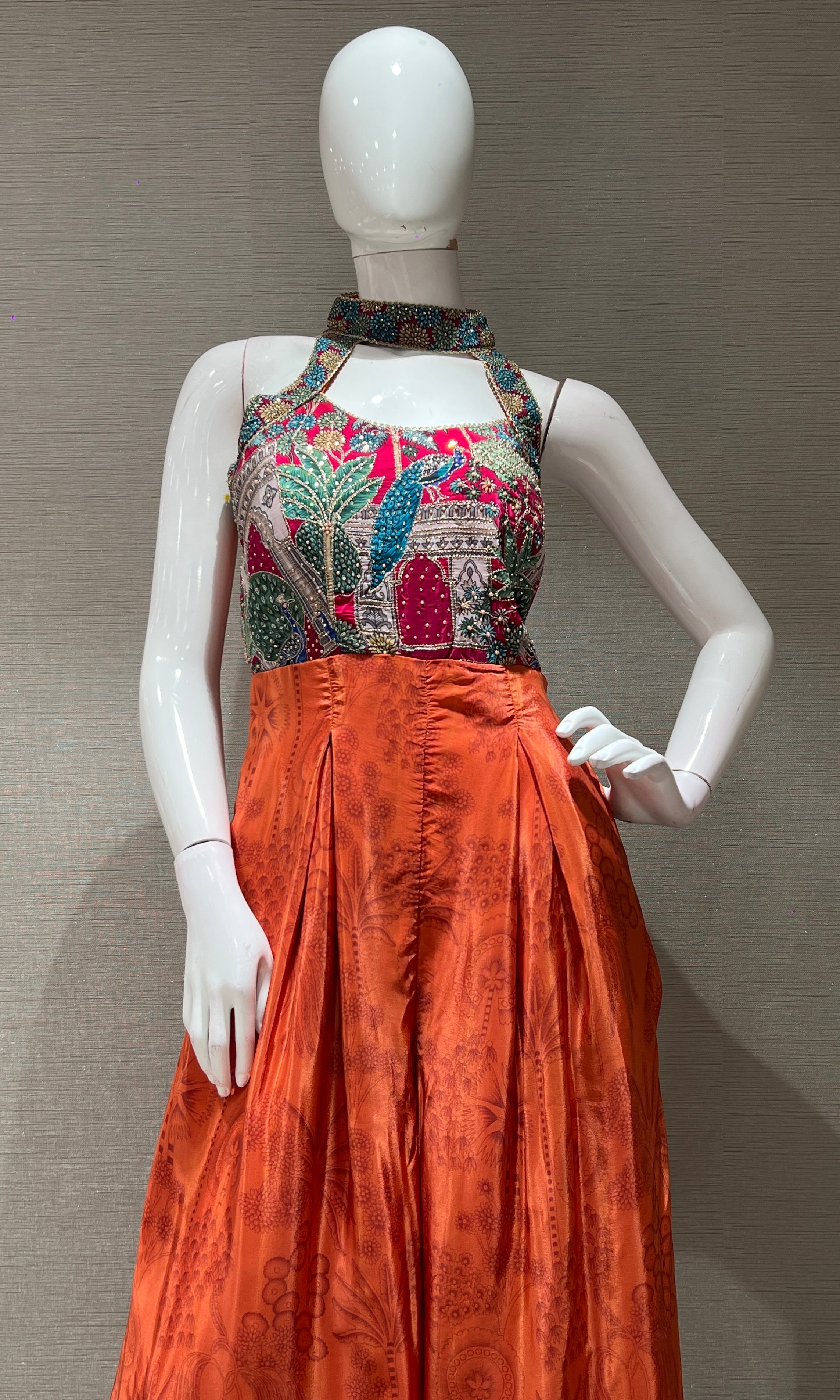 Rust EMBROIDERED HALTER NECK jumpsuit