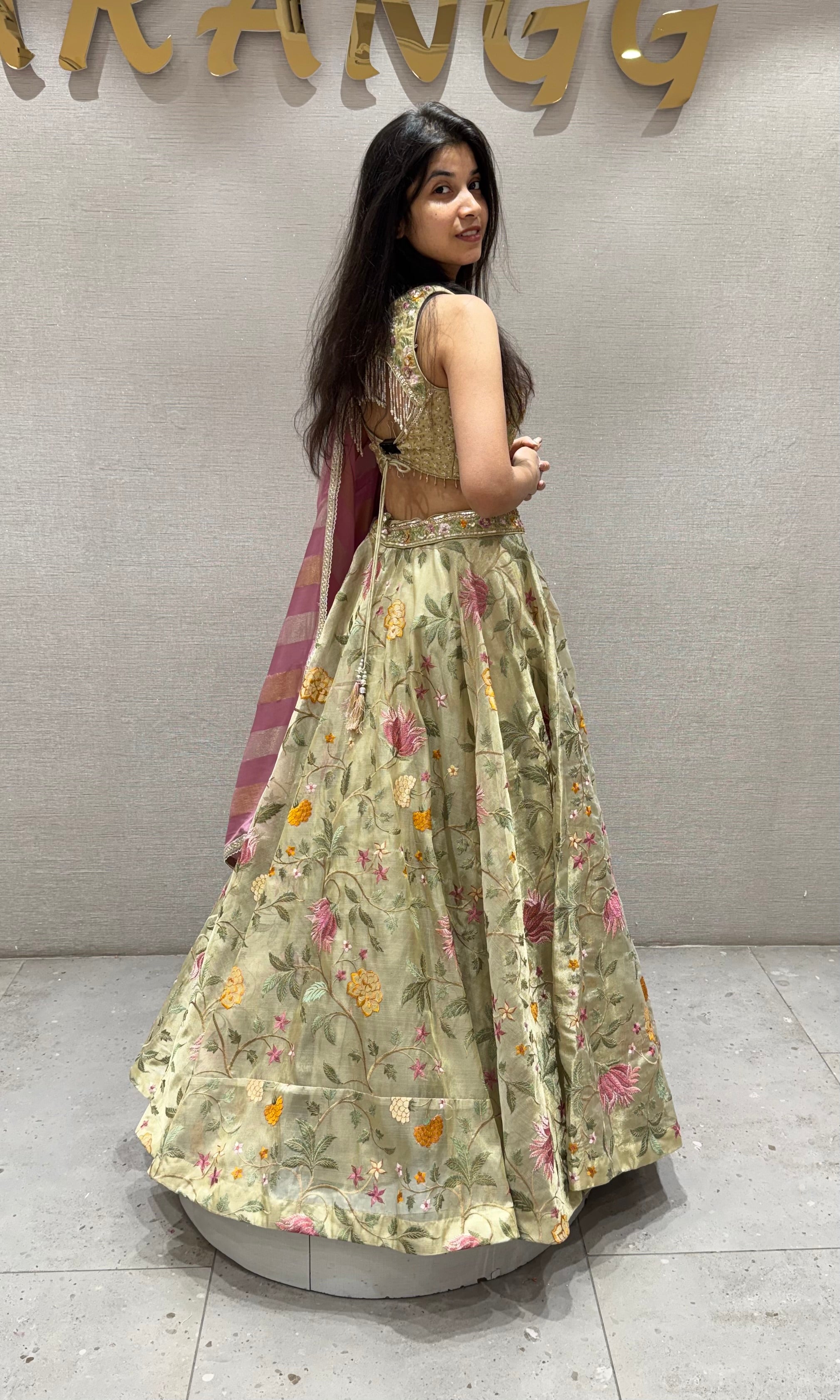 Light green FLORAL ETHNIC LEHENGA SET
