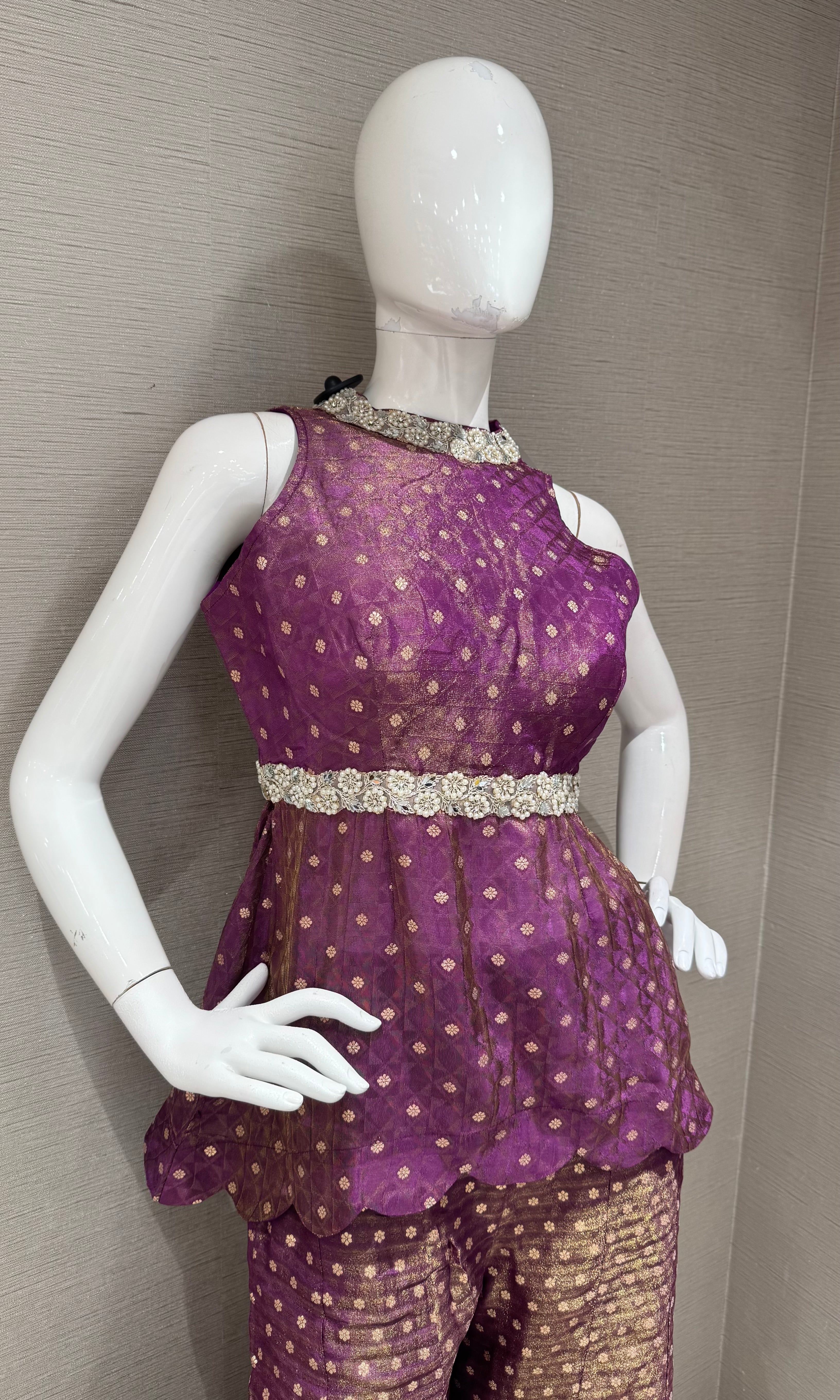 Purple Shimmer shine elegant peplum palazzo set