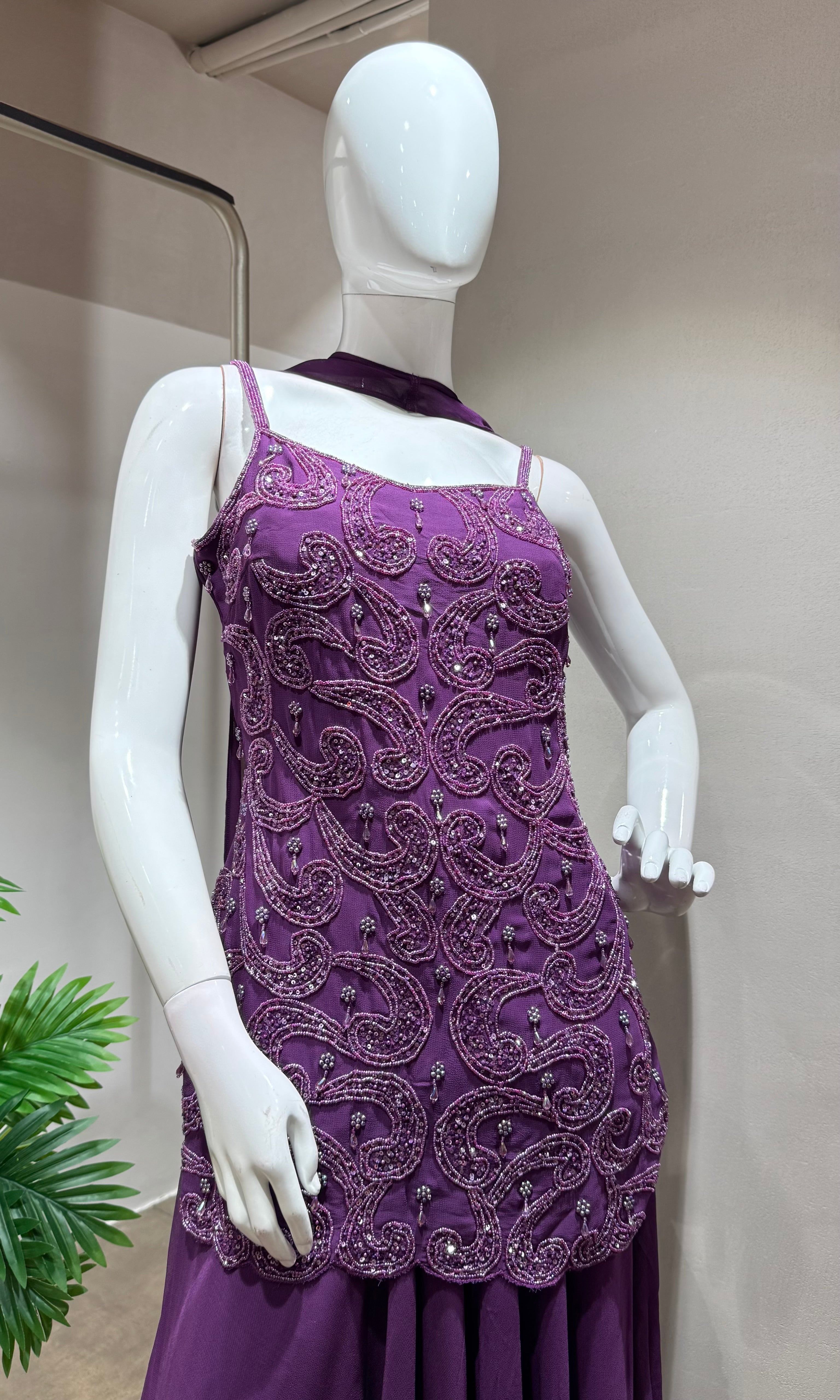 Purple SHARARA Set with floral Embroidery