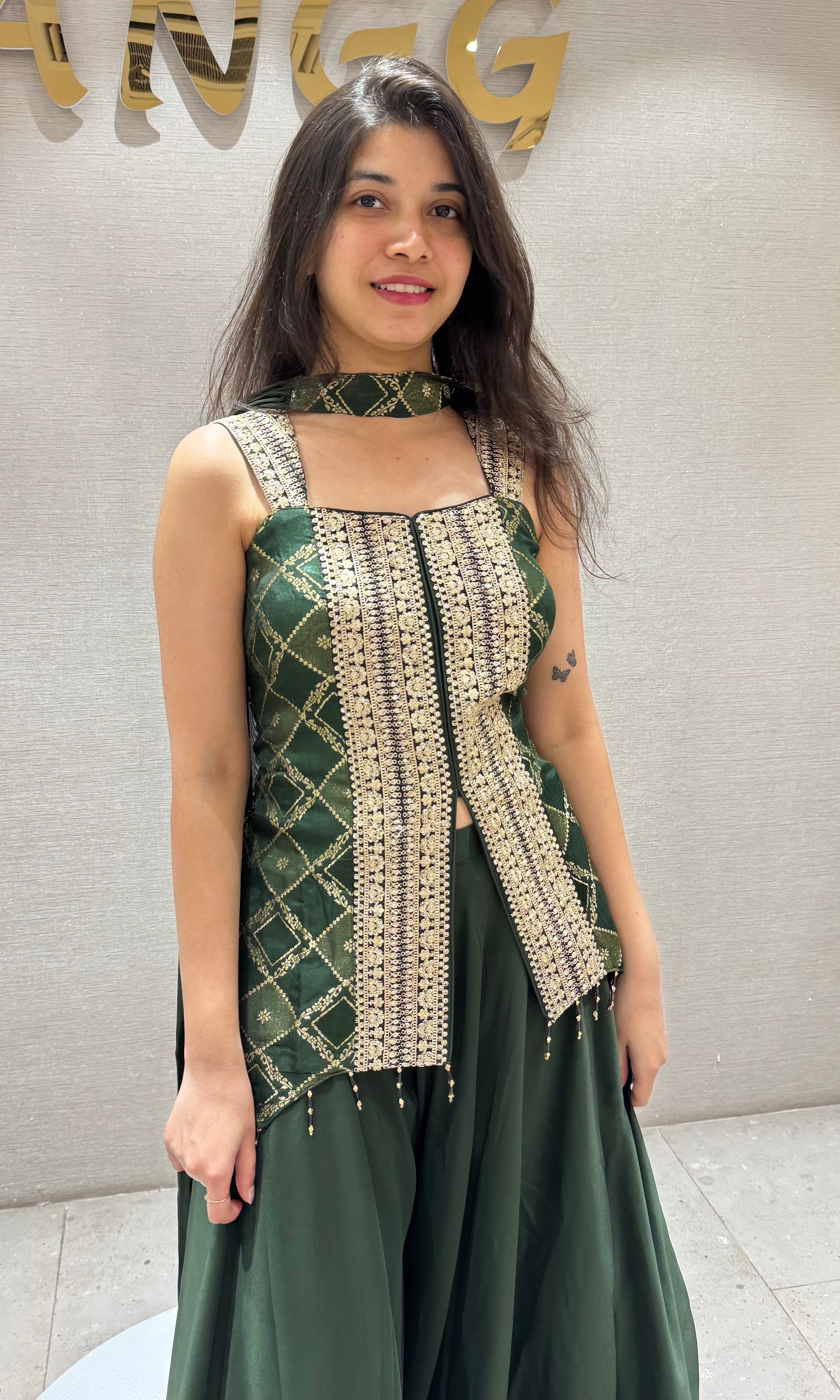 Green GOLDEN PEPLUM PALAZZO SET