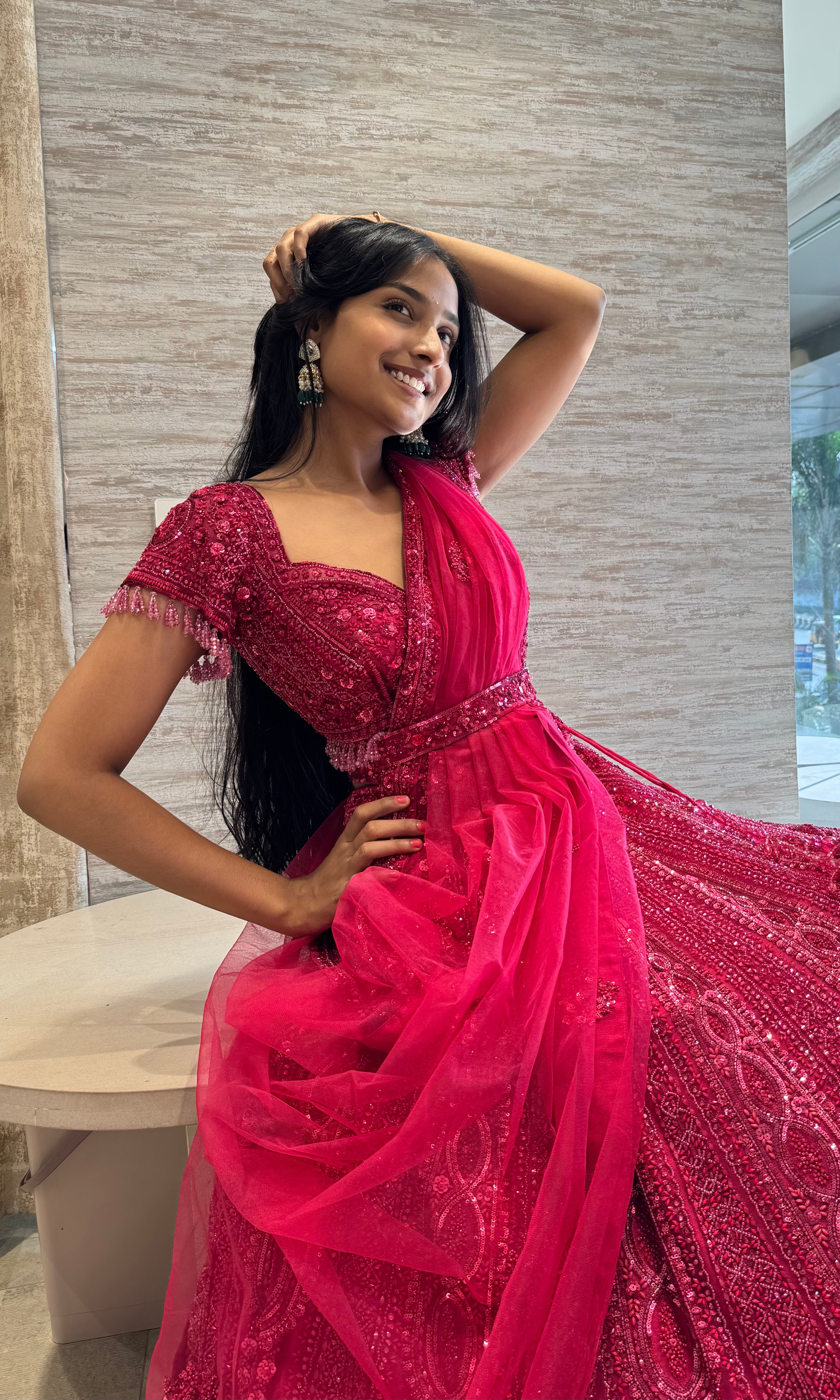 Cherry Red EMBROIDERED LEHENGA