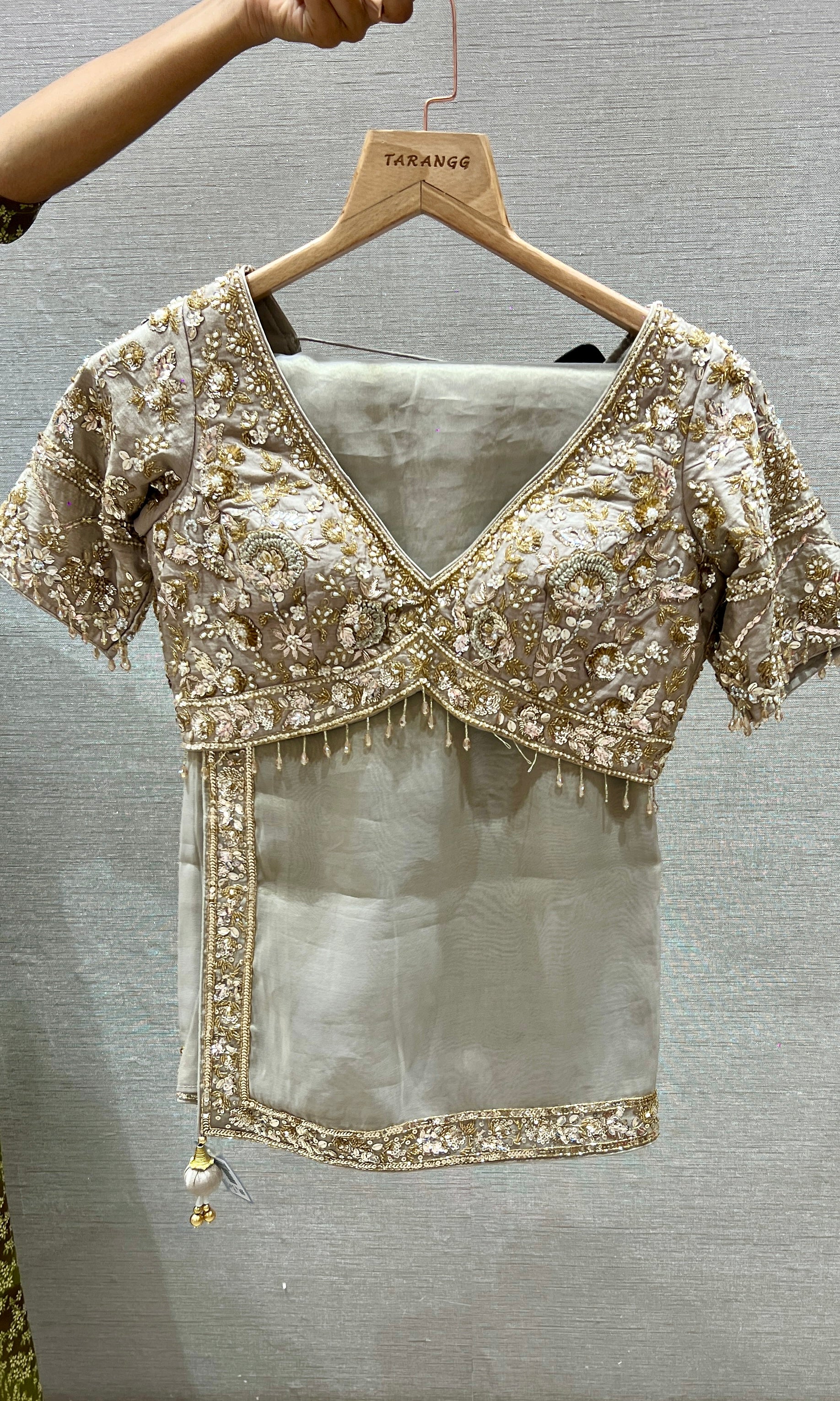 Grey saree with ready blouse