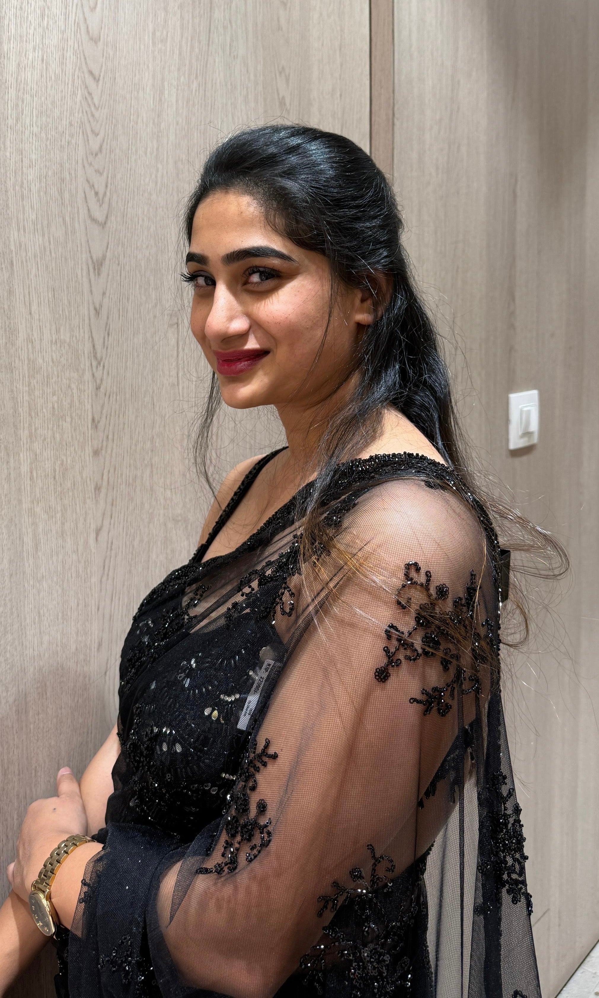 BLACK Embellished Saree WITH READY BLOUSE