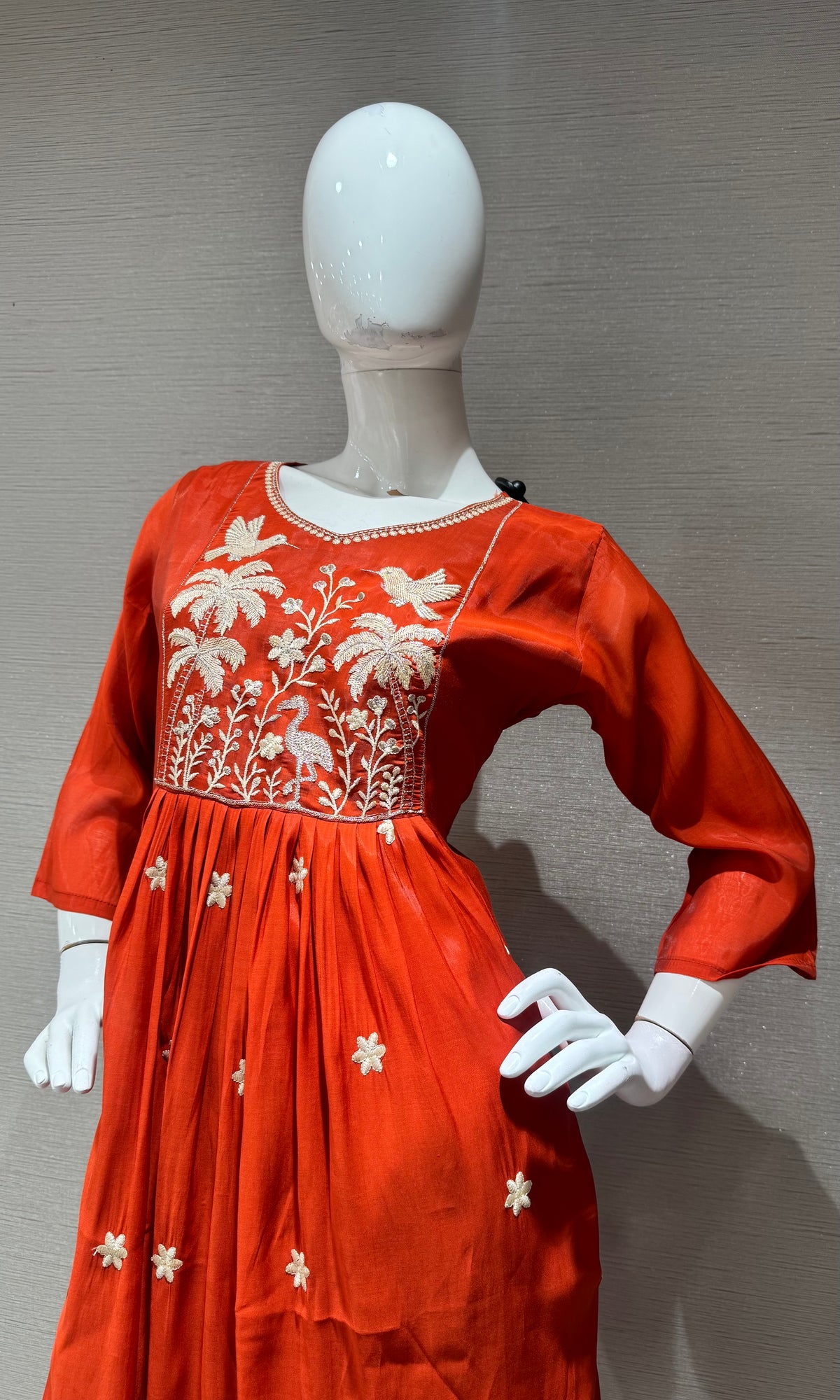 Rust Mul chanderi embroidered kurta set with dupatta