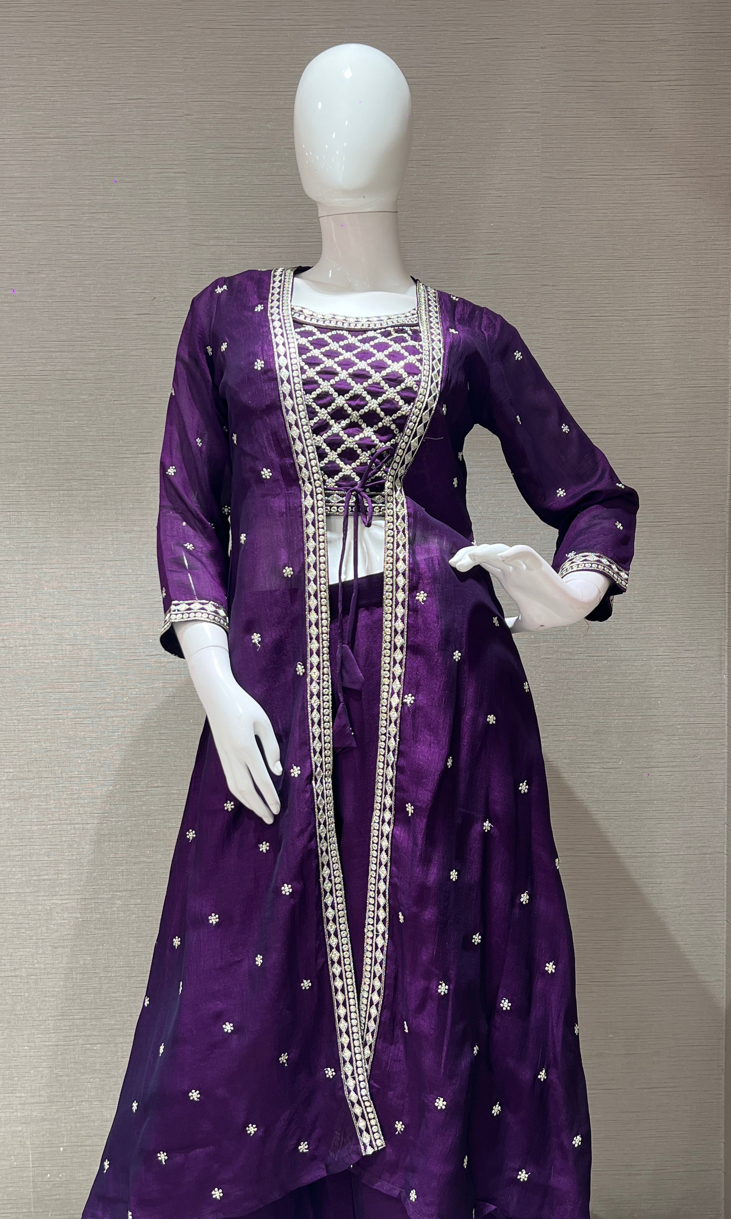 PURPLE EMBROIDERED JACKET STYLE PALAZZO