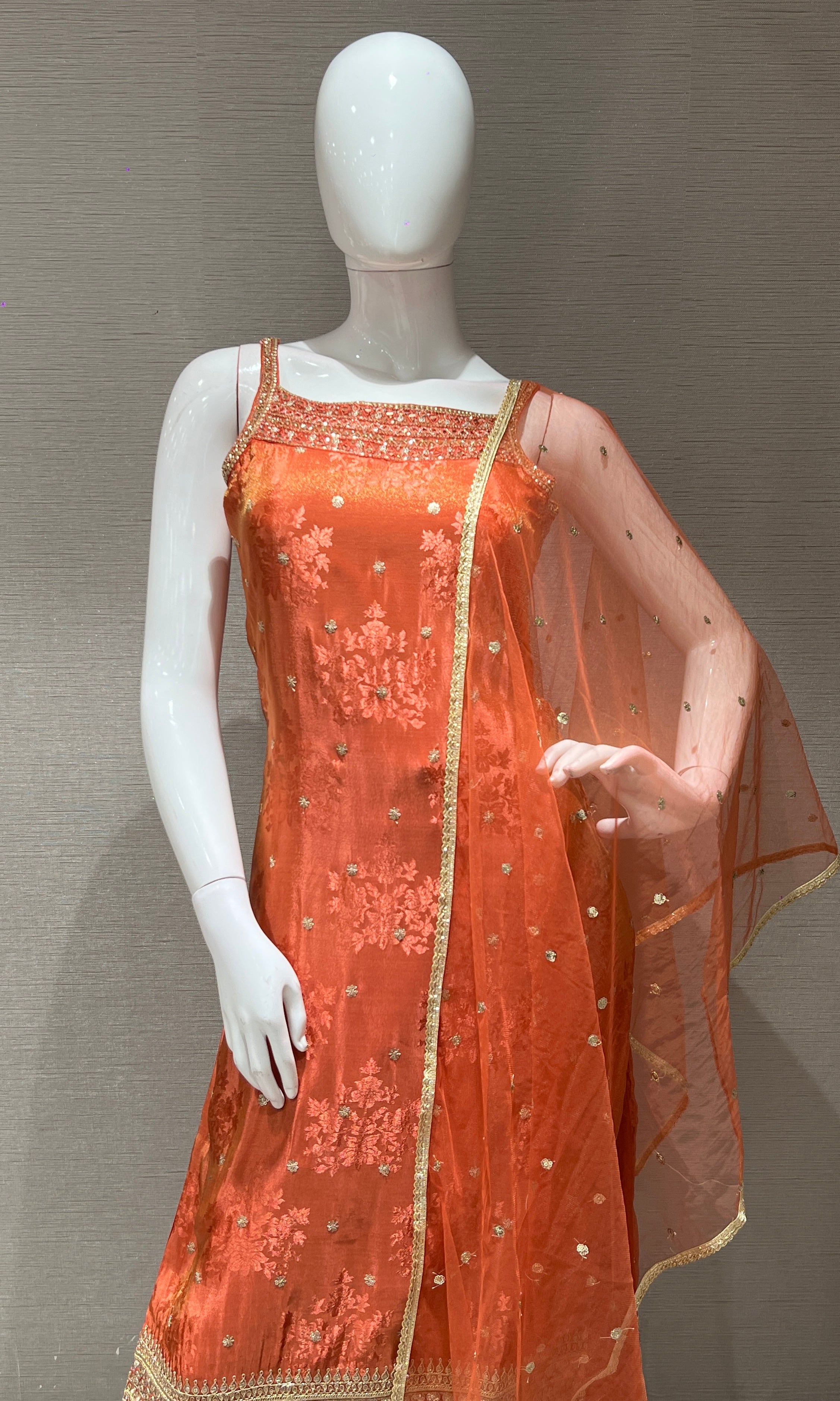 Rust AND GOLD EMBROIDERED kurta set