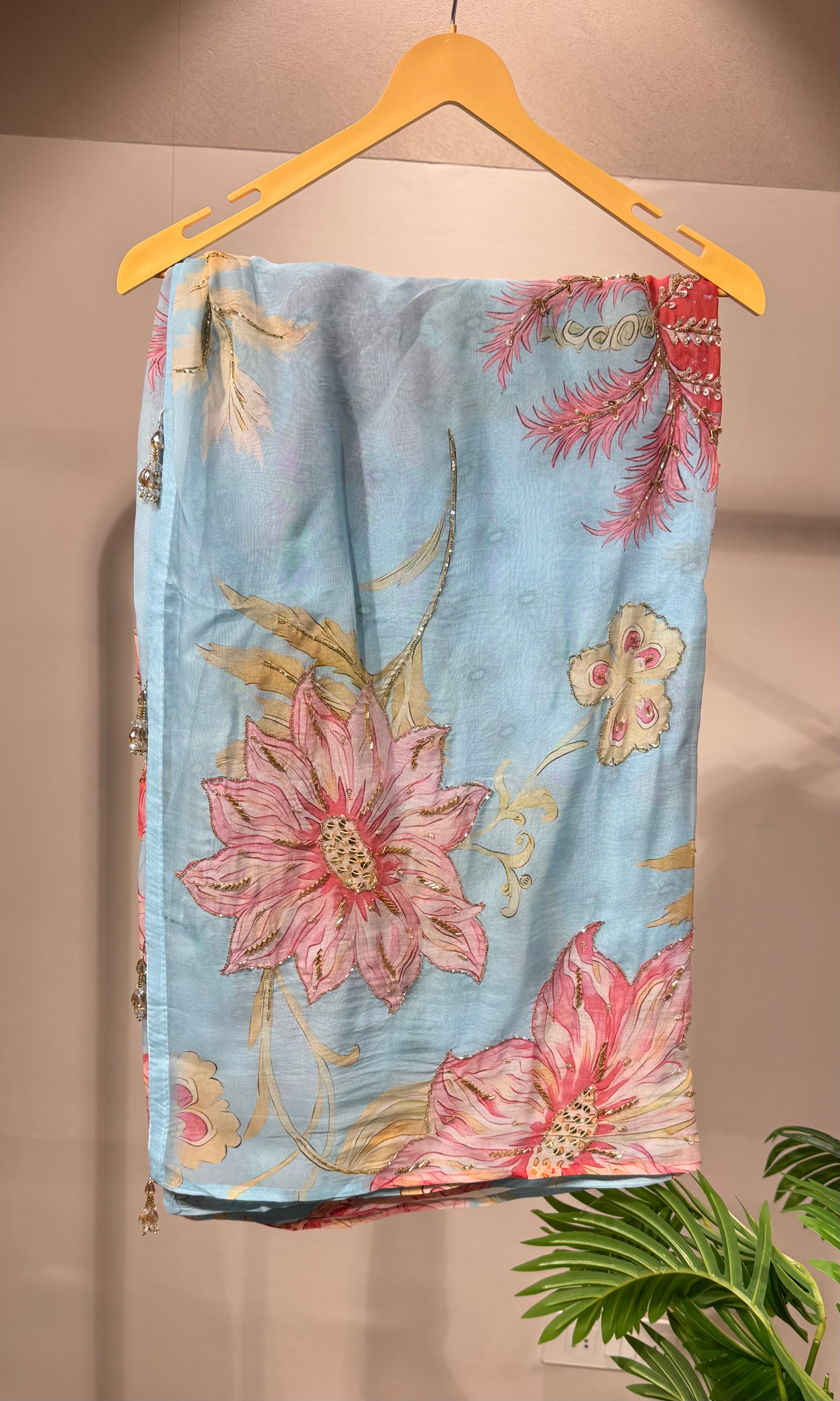 Sea blue designer saree with blouse