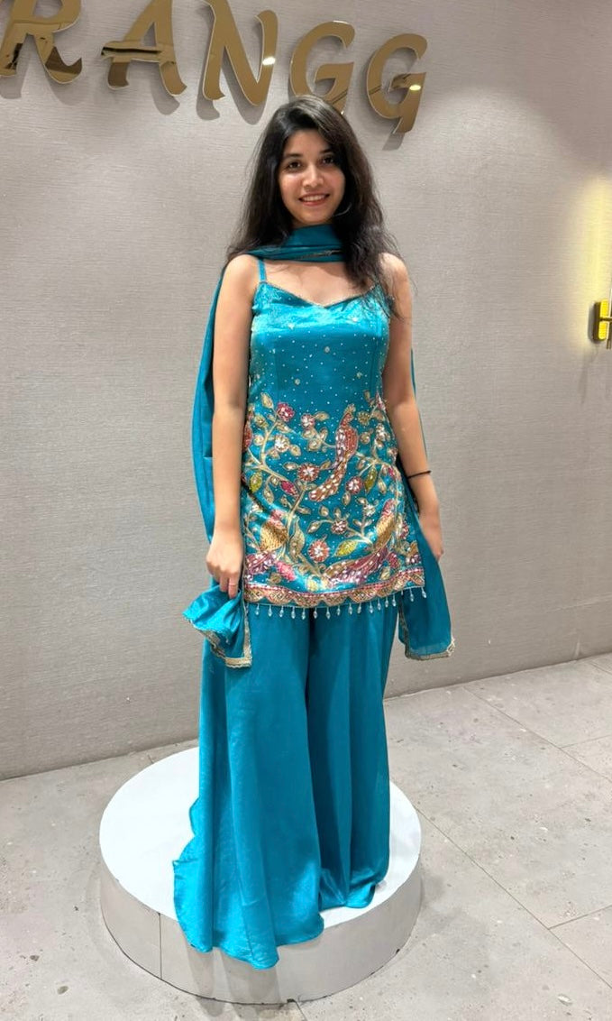 Azure Bloom Kalamkari Palazzo Set