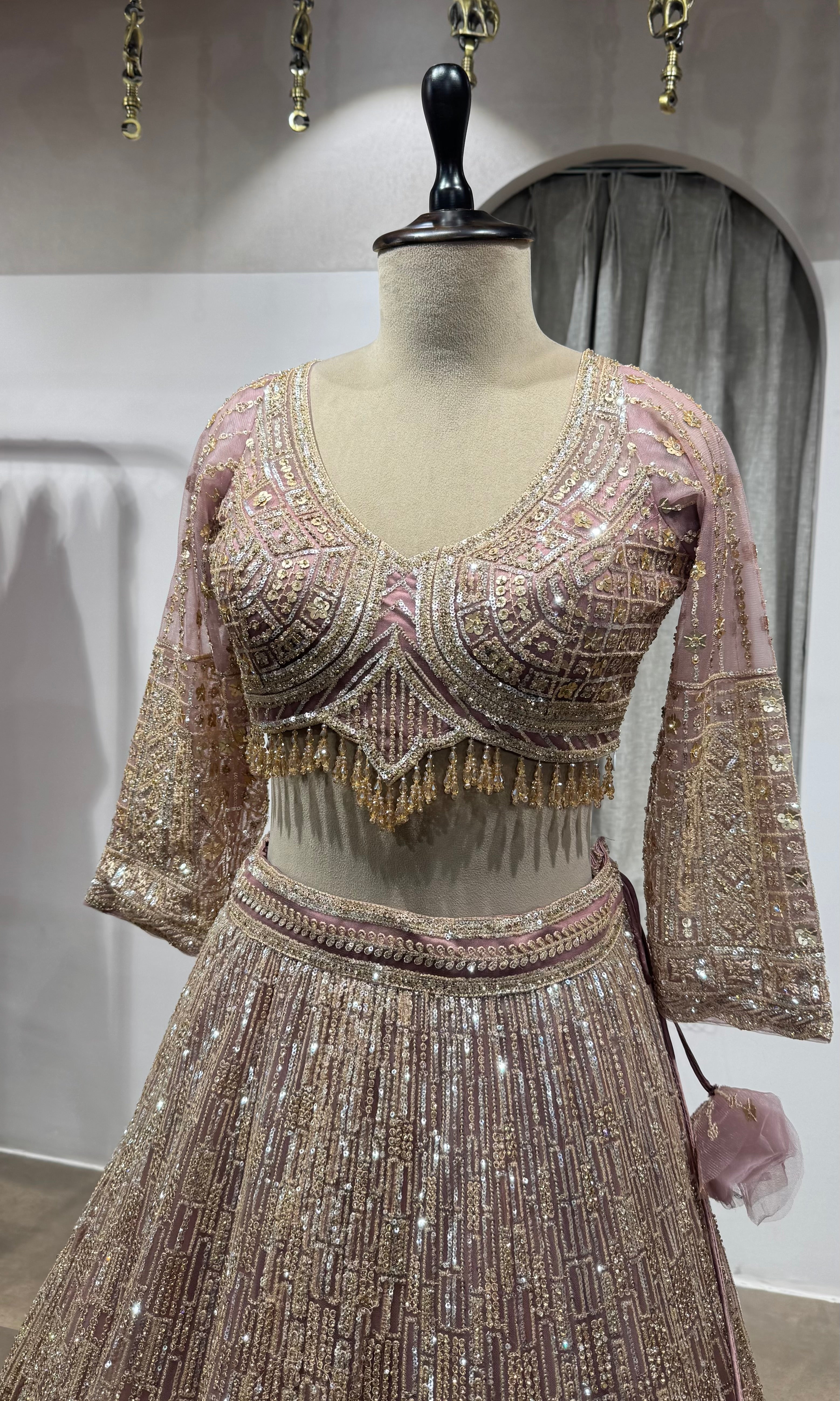 Pink Rose Gold Embroidered Lehenga with Dupatta