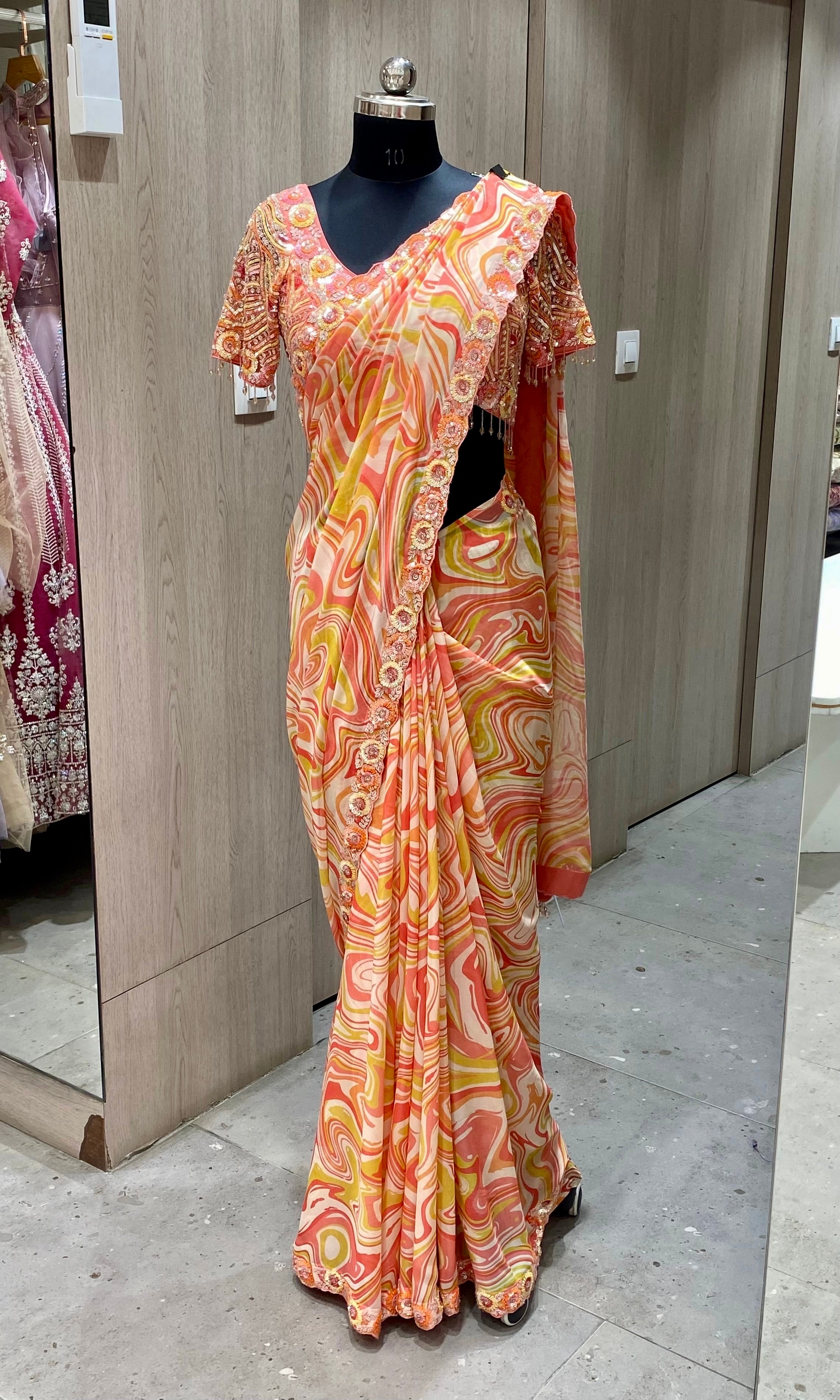 Baby pink saree with ready blouse