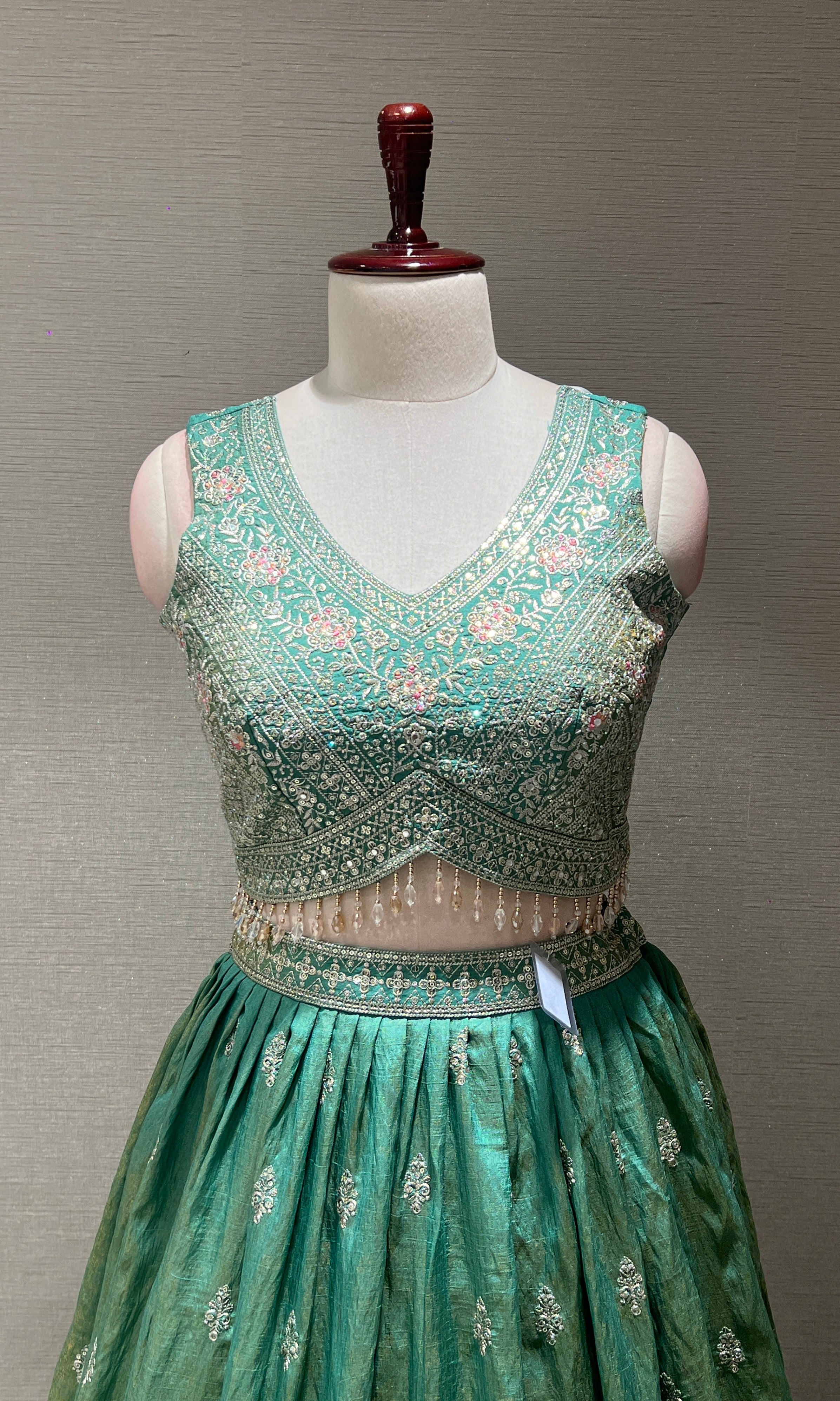 Sea Green Embroidered Sequinned Lehenga