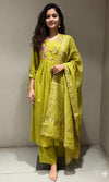 Green FLORAL MUL CHANDERI kurta set