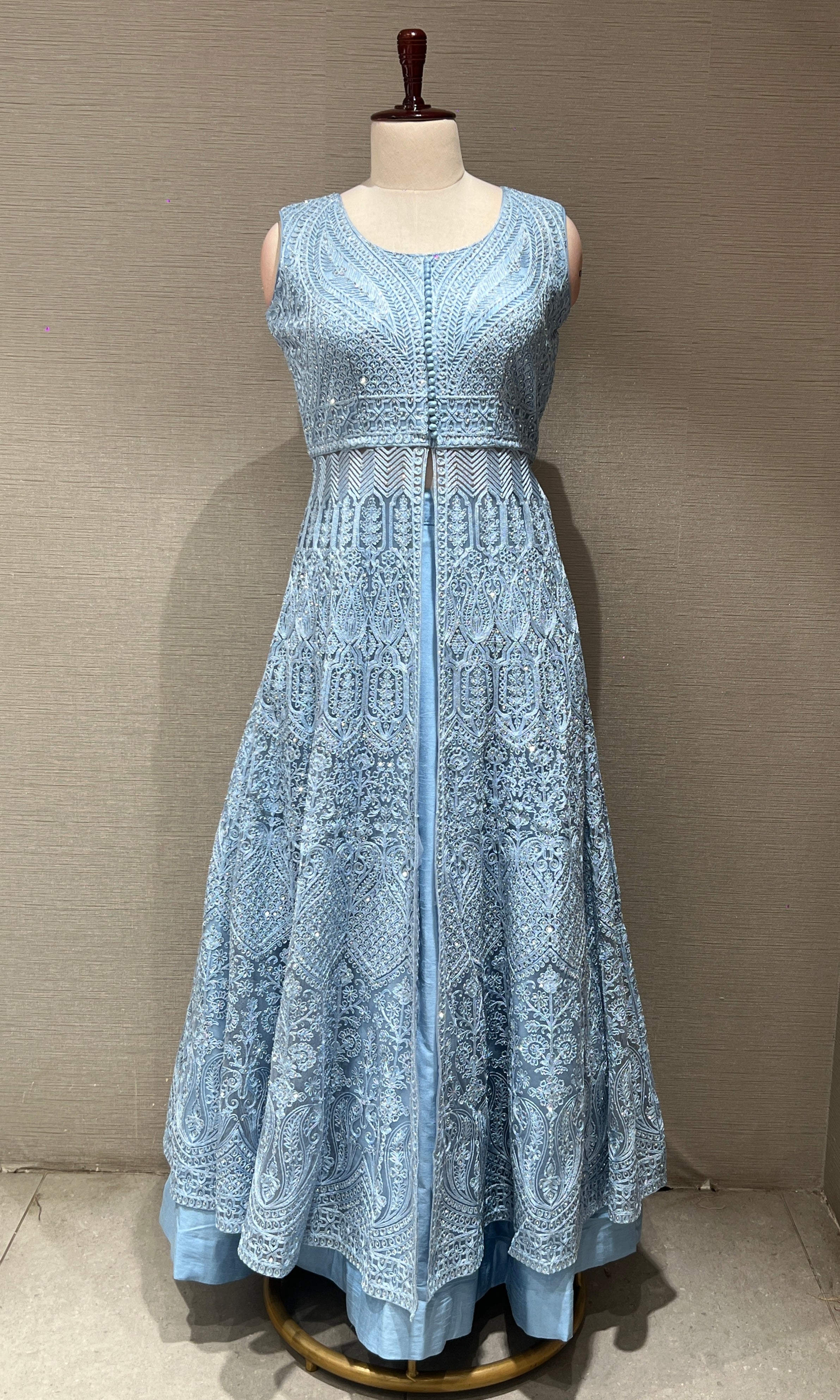 Blue EMBROIDERED front silt Anarkali SET