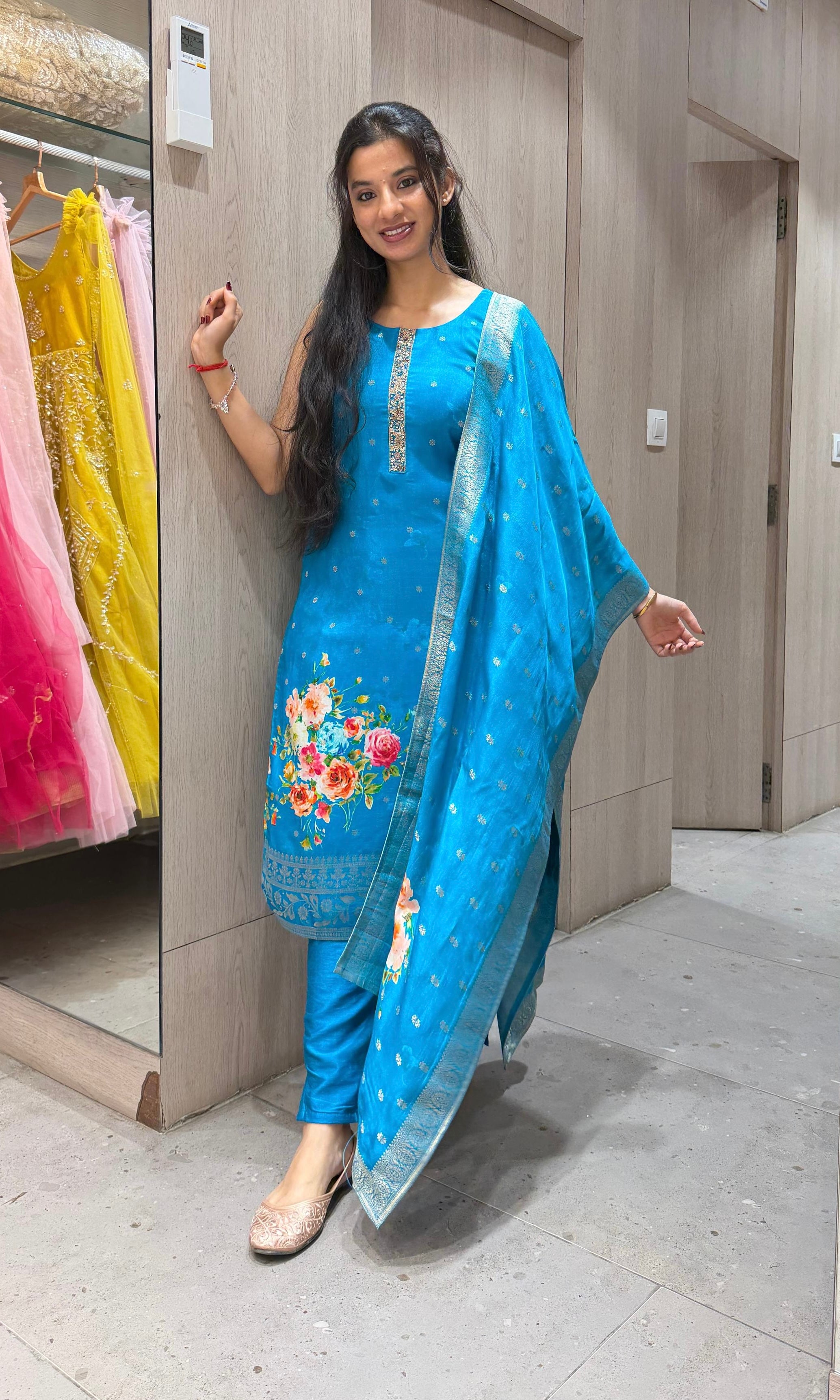 Rama blue FLORAL ETHINC kurta set