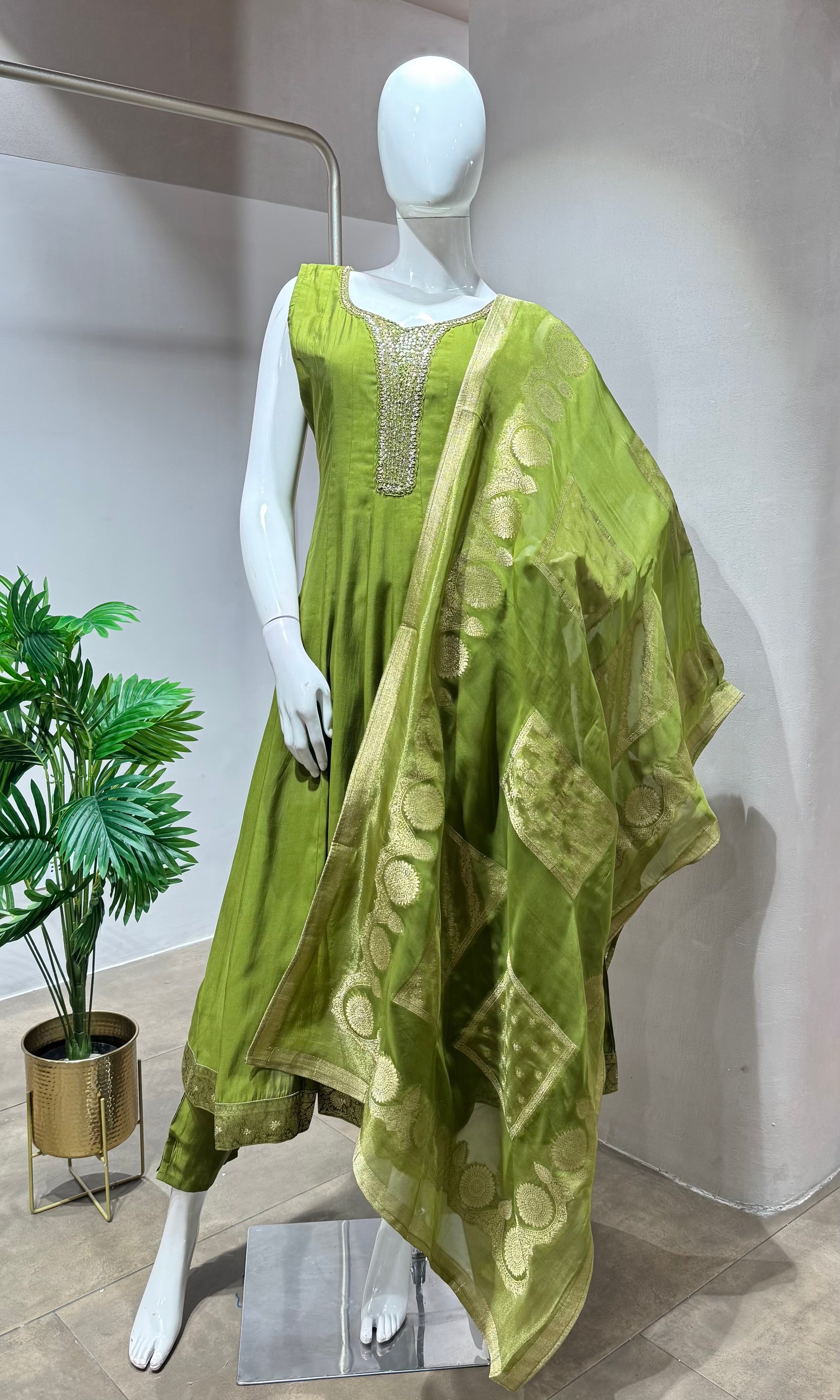 Green ethnic anarkali set