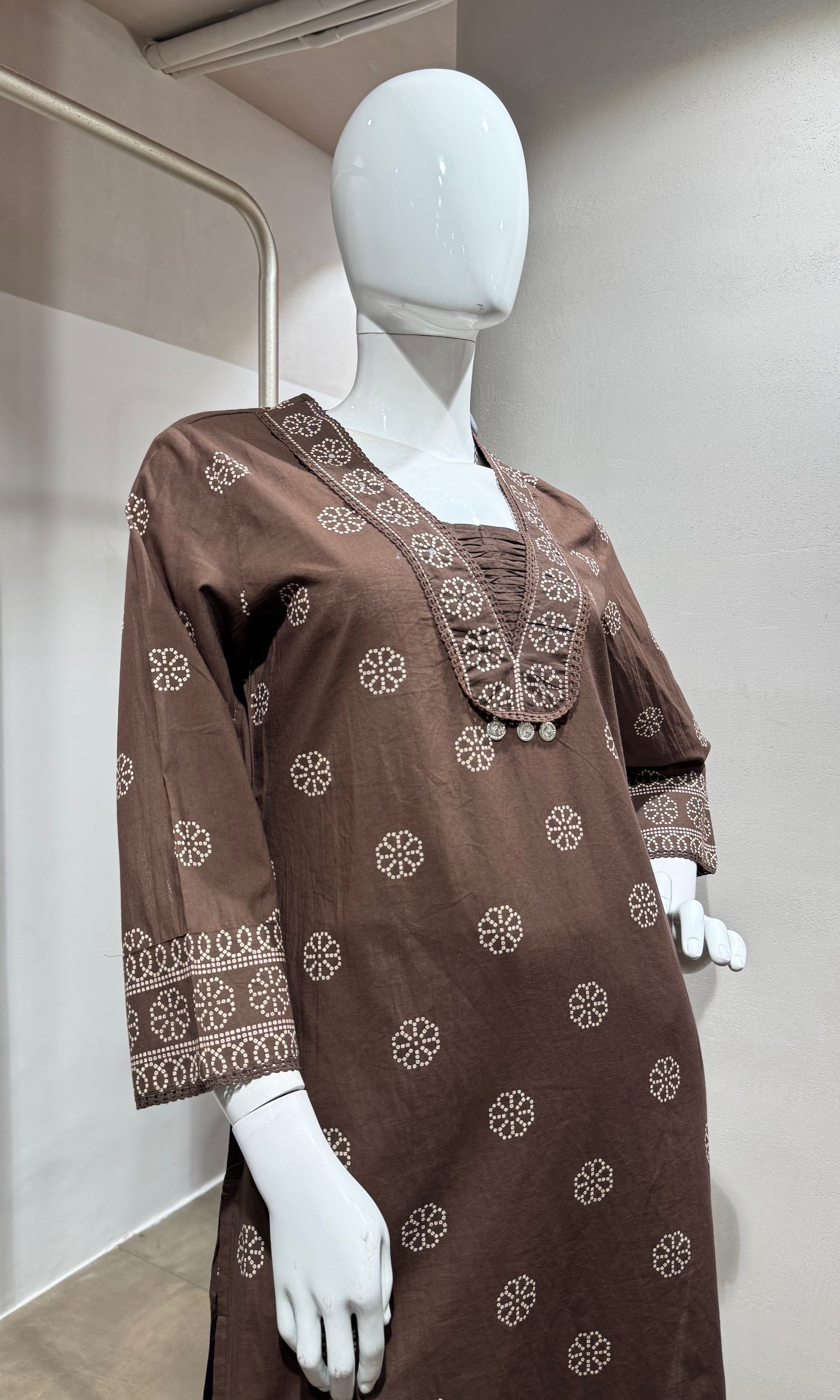Brown Embroidered Kurta Set with Dupatta