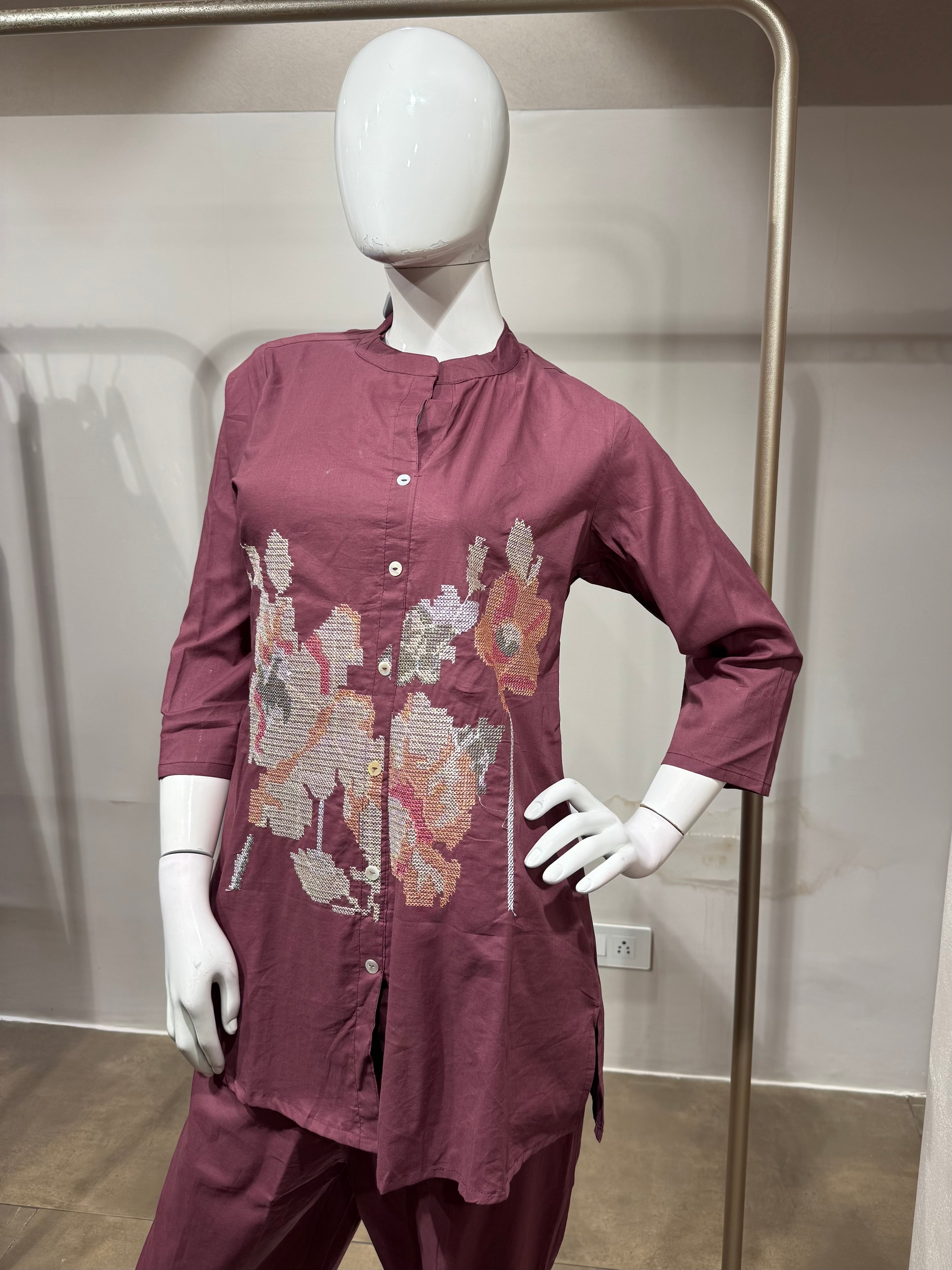 Pink Floral Embroidered Co-Ord Set