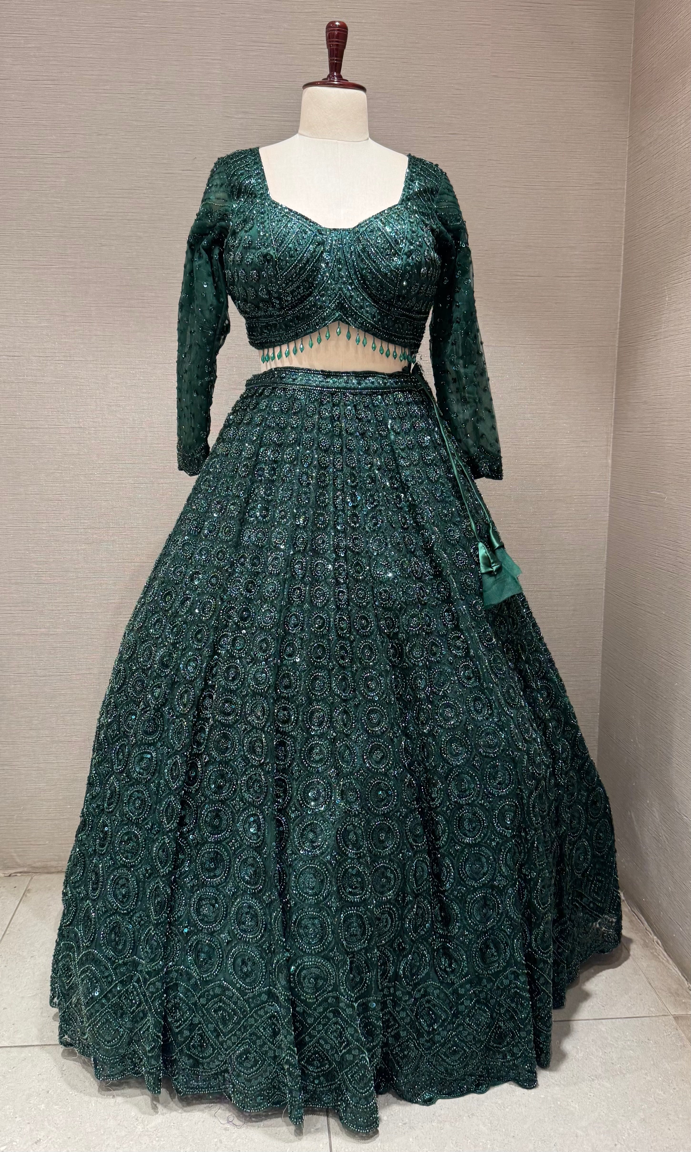 Green Sequins and Beads Heavy Embroidered Lehenga