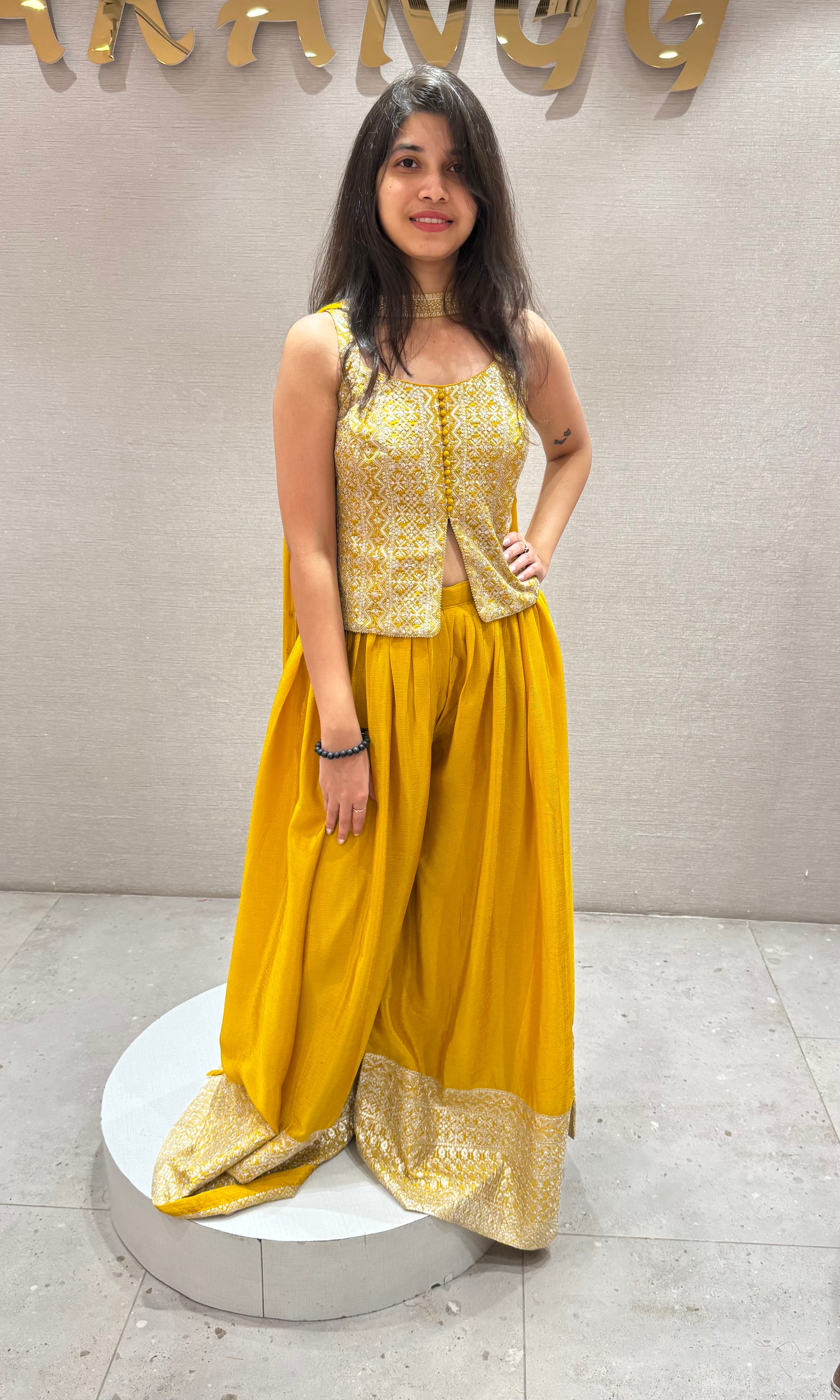 Yellow GOLDEN PEPLUM PALAZZO SET
