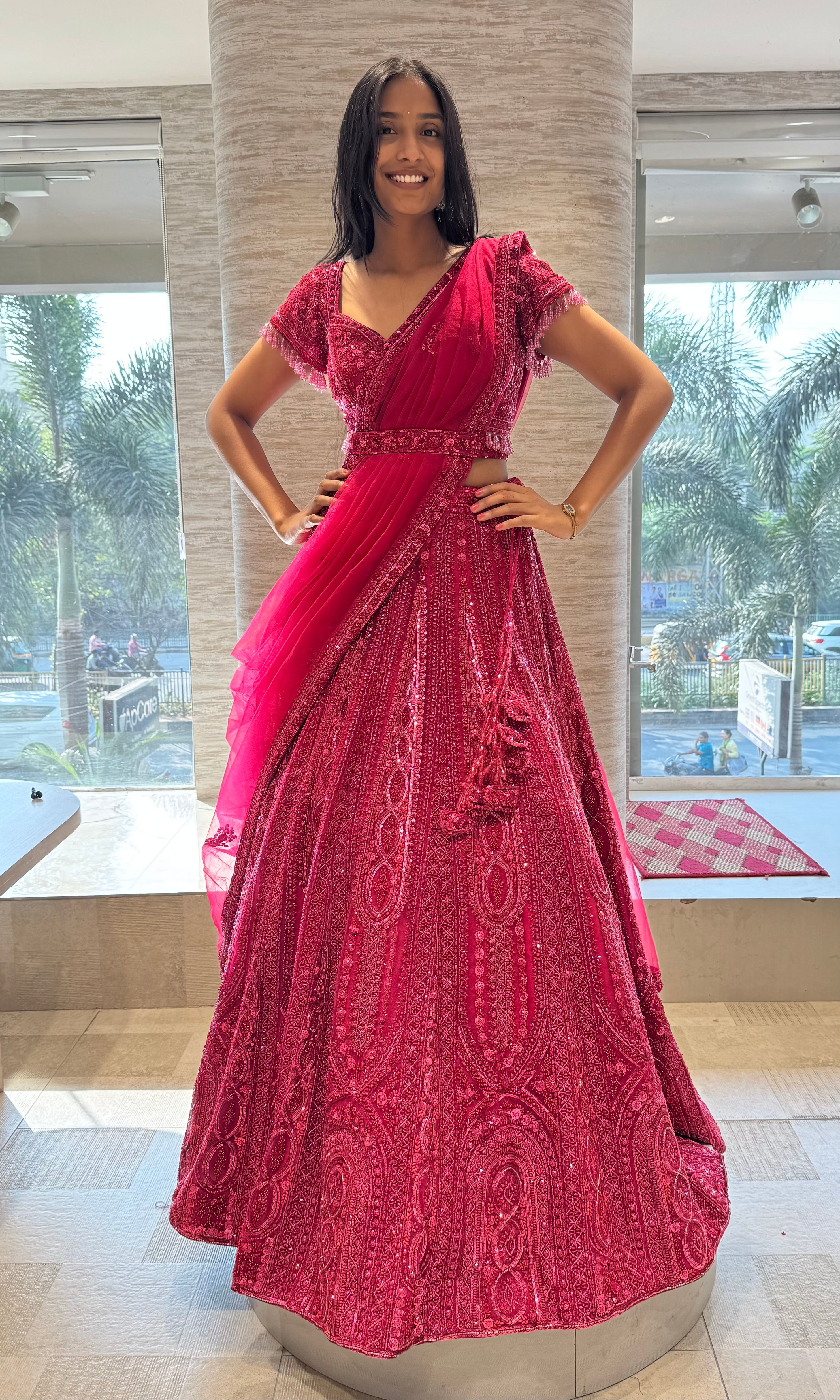 Cherry Red EMBROIDERED LEHENGA