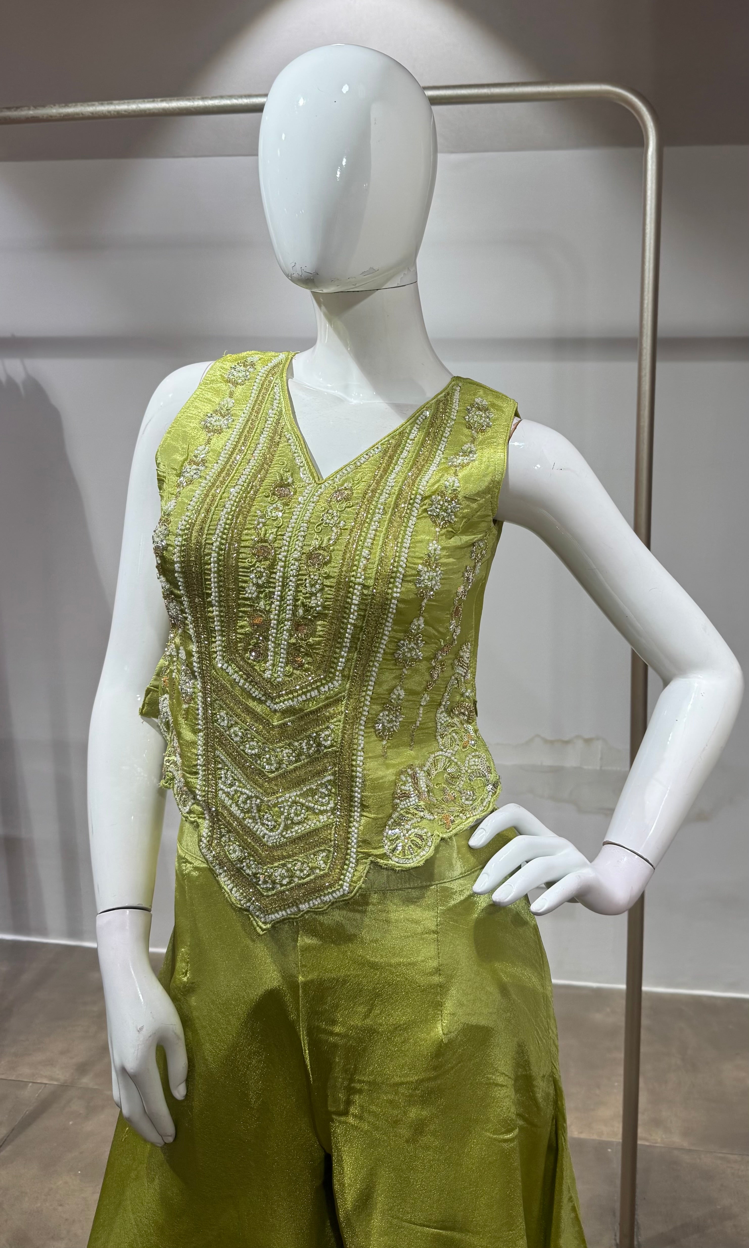 Mehendi Green Tissue Corset Flared Palazzo Set